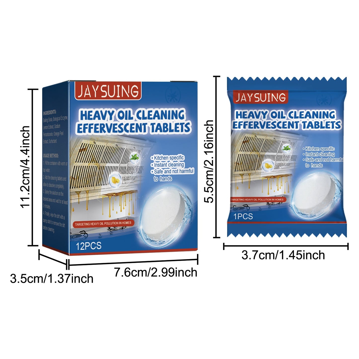 Jaysuing Oil stain cleaning tablets（Boxed） Heavy grease and stain cleaning effervescent tablets for kitchen range hoods and stoves
