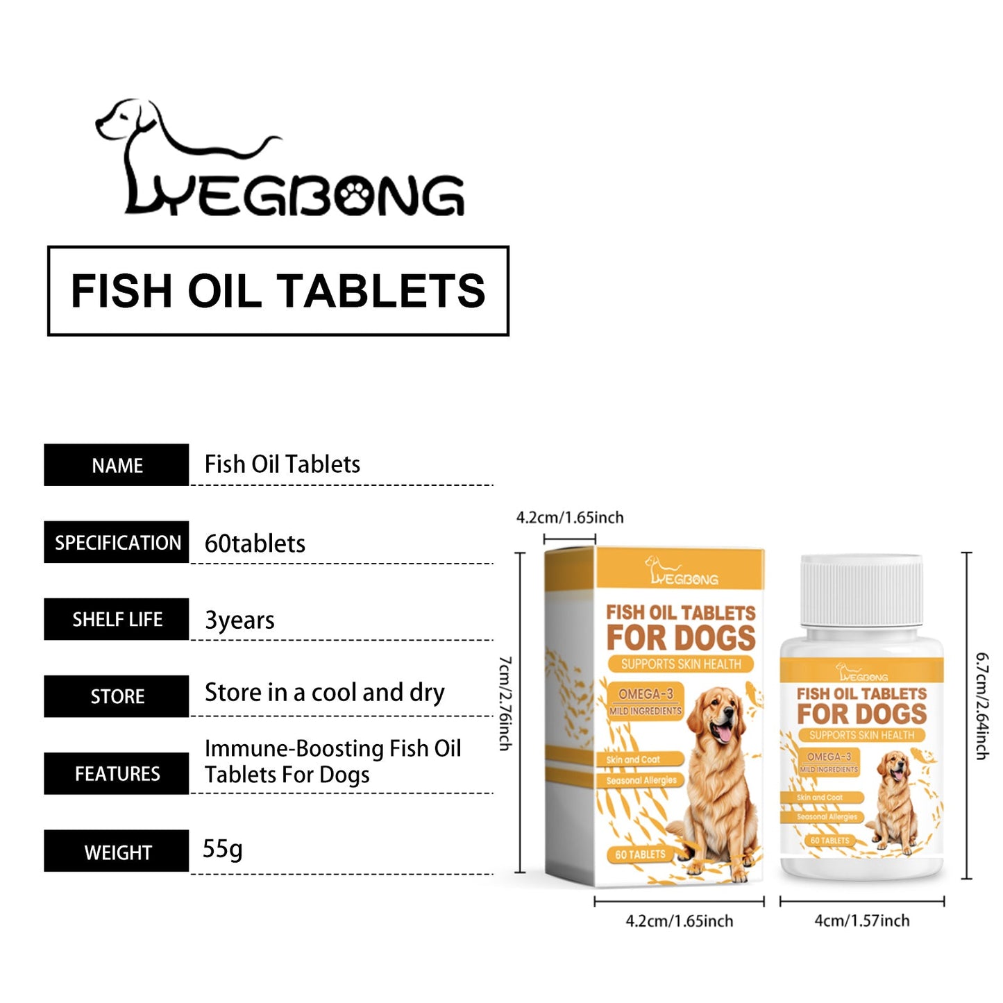 Yegbong Multivitamin Fish Oil Tablets for Dogs Pet dog hair care, moisturizes the skin, and protects pet health