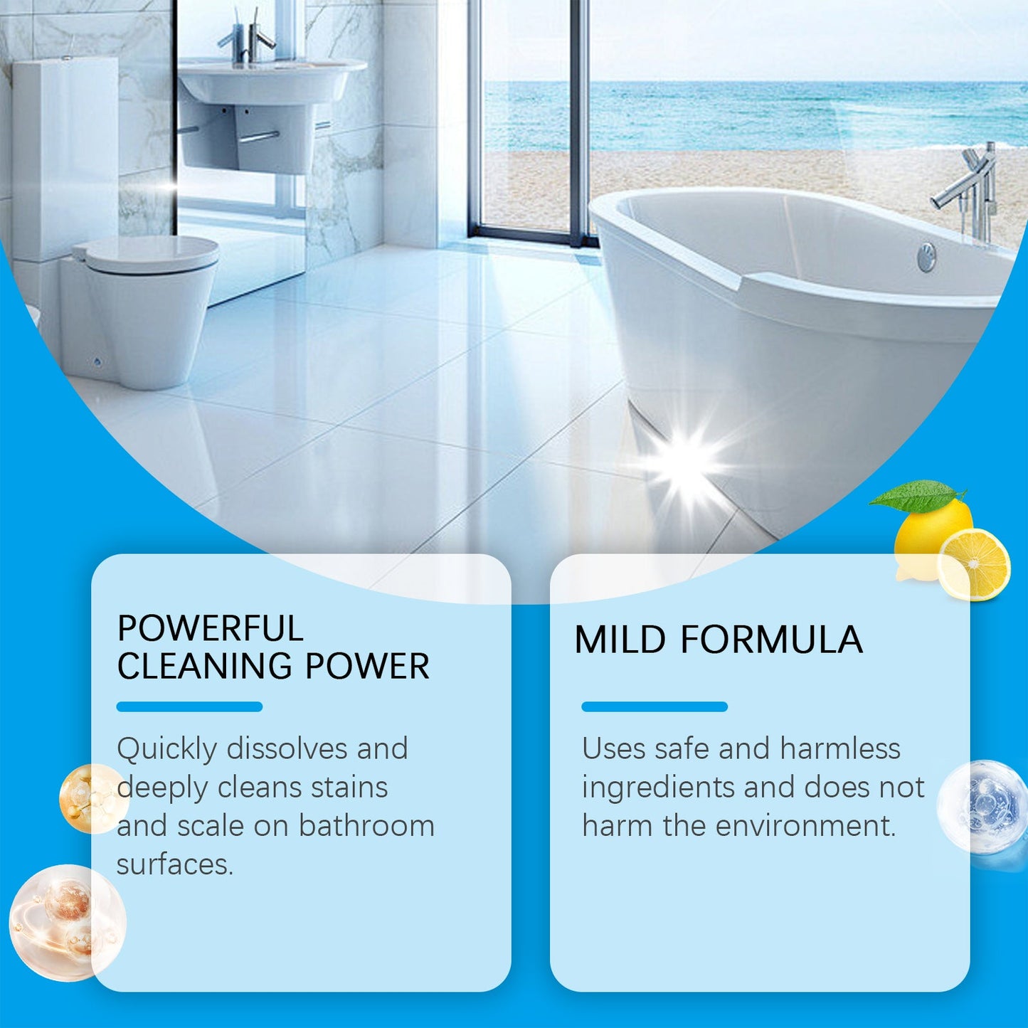 Jue-Fish Bathroom cleaning effervescent tablets Bathroom sink stain remover and fragrance-retaining glass bathtub scale cleaner