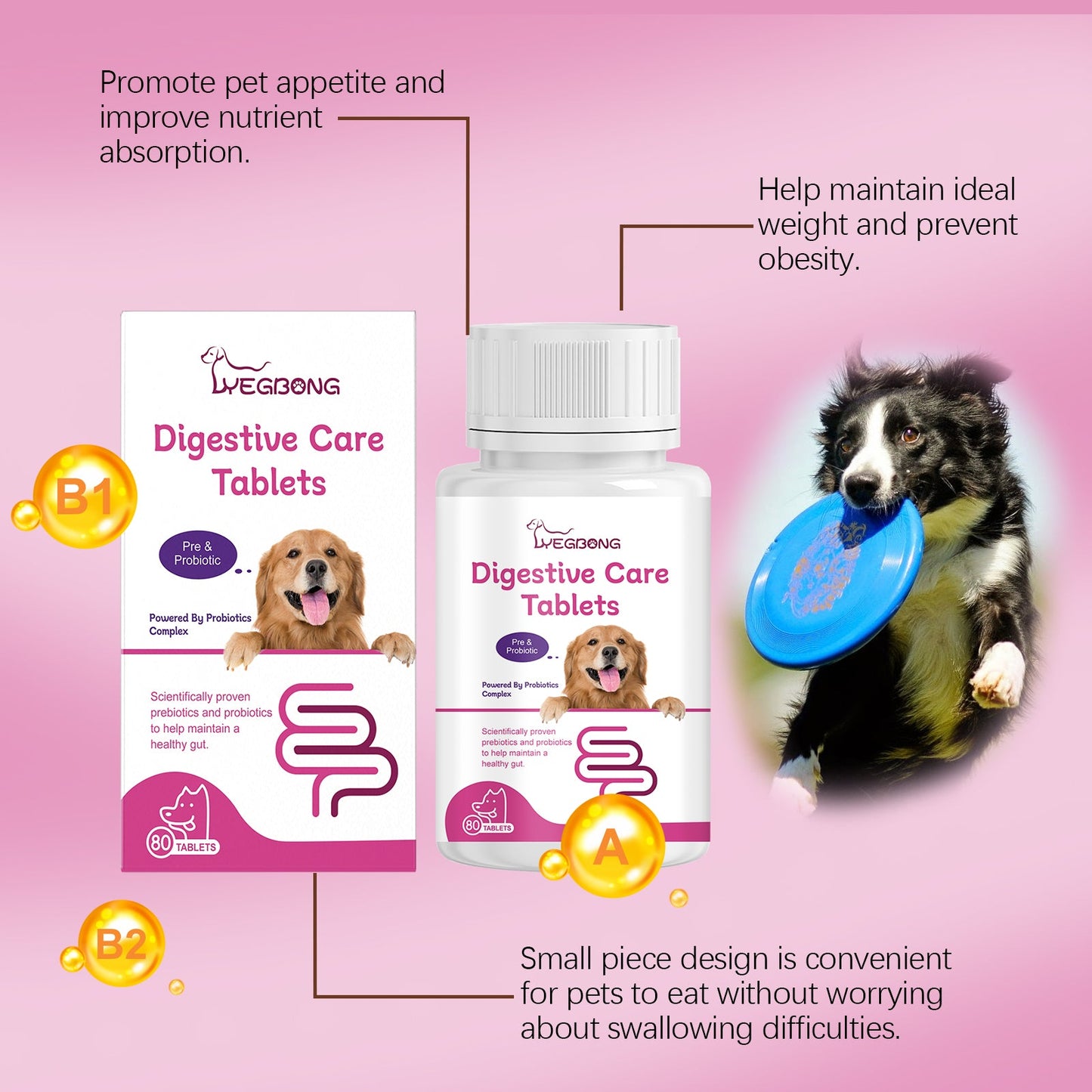 Yegbong Probiotic tablets for dogs Improve intestinal health, balance digestion and absorption, pet nutritional supplements