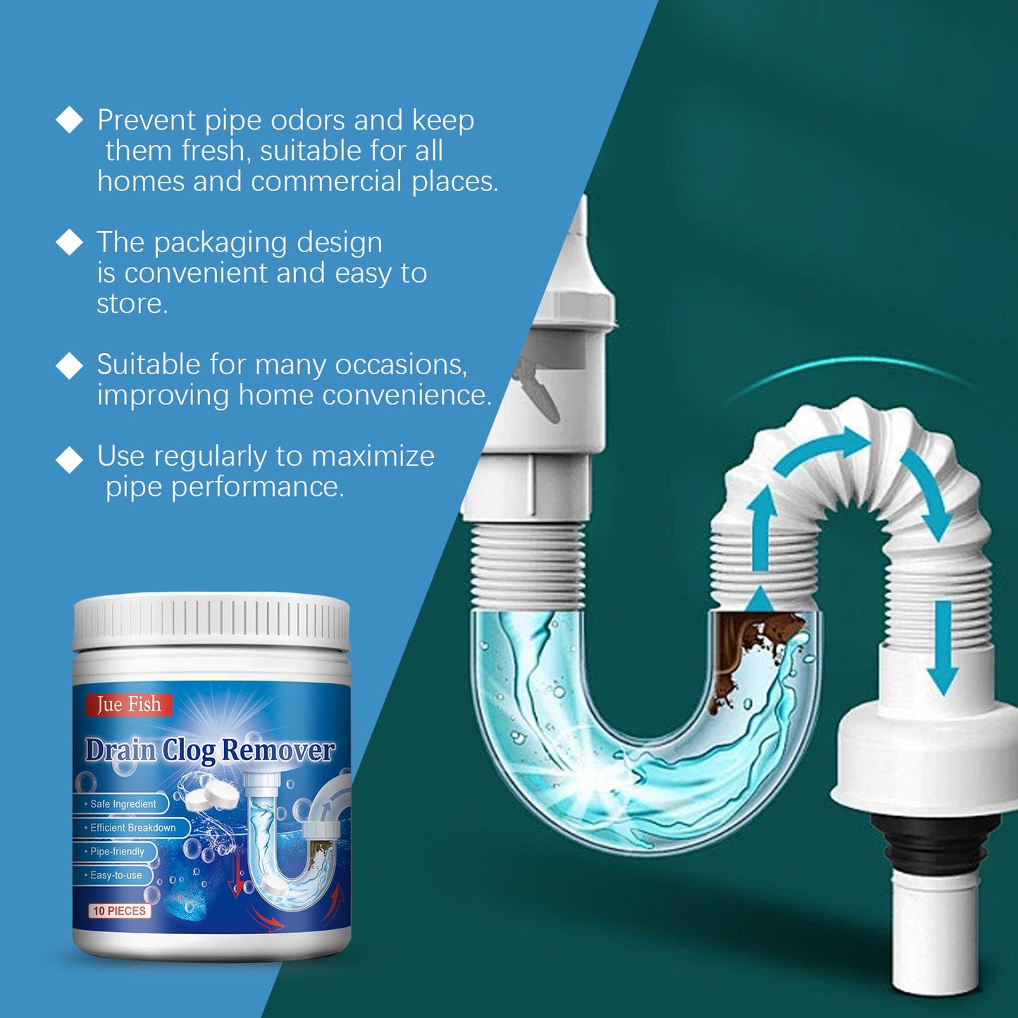 Jue-Fish Drain Cleaning Effervescent Tablets Kitchen and bathroom drain oil clog dissolving deodorizing cleaning effervescent tablets