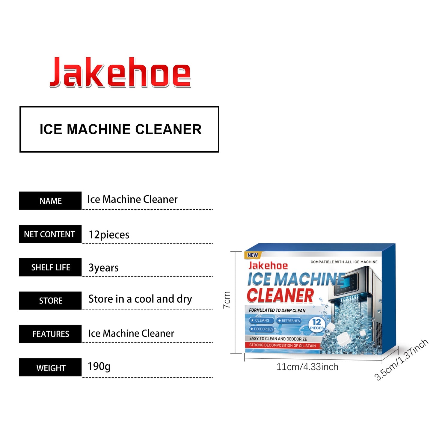 Jakehoe Ice Maker Cleaning Tablets Convenient and gentle household cleaning, descaling, deodorizing, and daily maintenance of ice makers