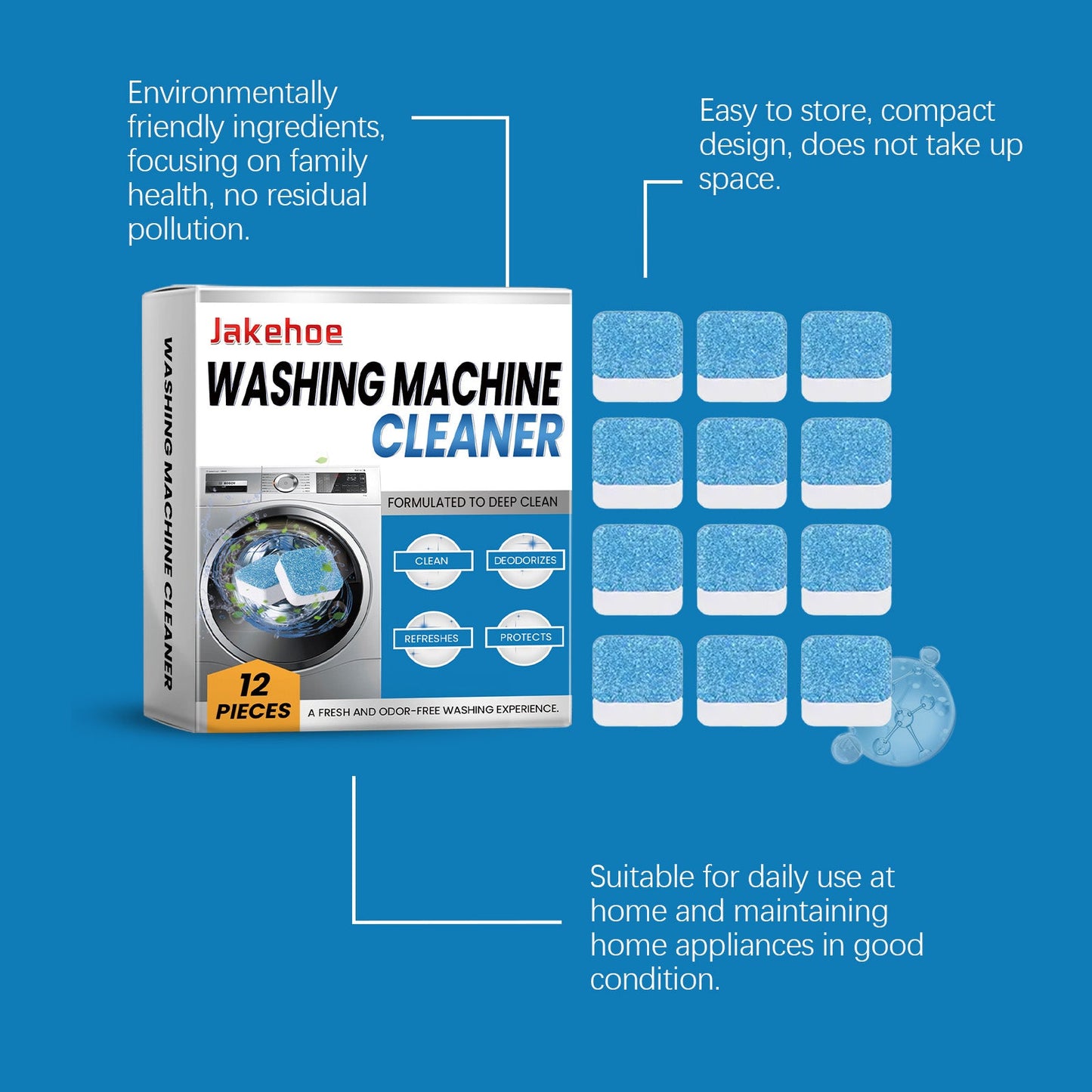 Jakehoe Washing machine descaling cleaning tablets Household drum washing machine cleaning tablets for removing odors and dirt