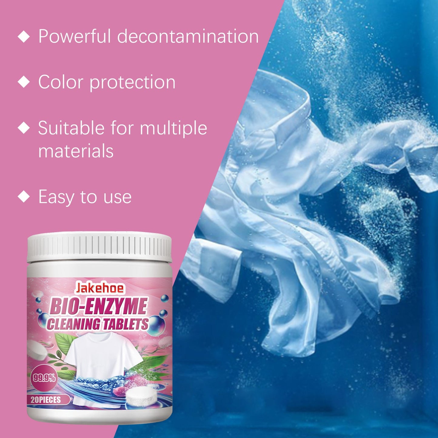 Jakehoe Clothing Stain Removal Effervescent Tablets Biological Enzyme Explosive Salt Laundry Cleaning and Stain Removal Effervescent Tablets