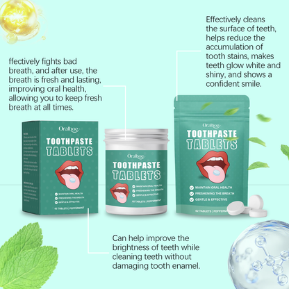 Oralhoe Cleaning toothpaste tablets Convenient, fresh, cleans teeth stains and yellowing, reduces bad odor, provides long-lasting protection