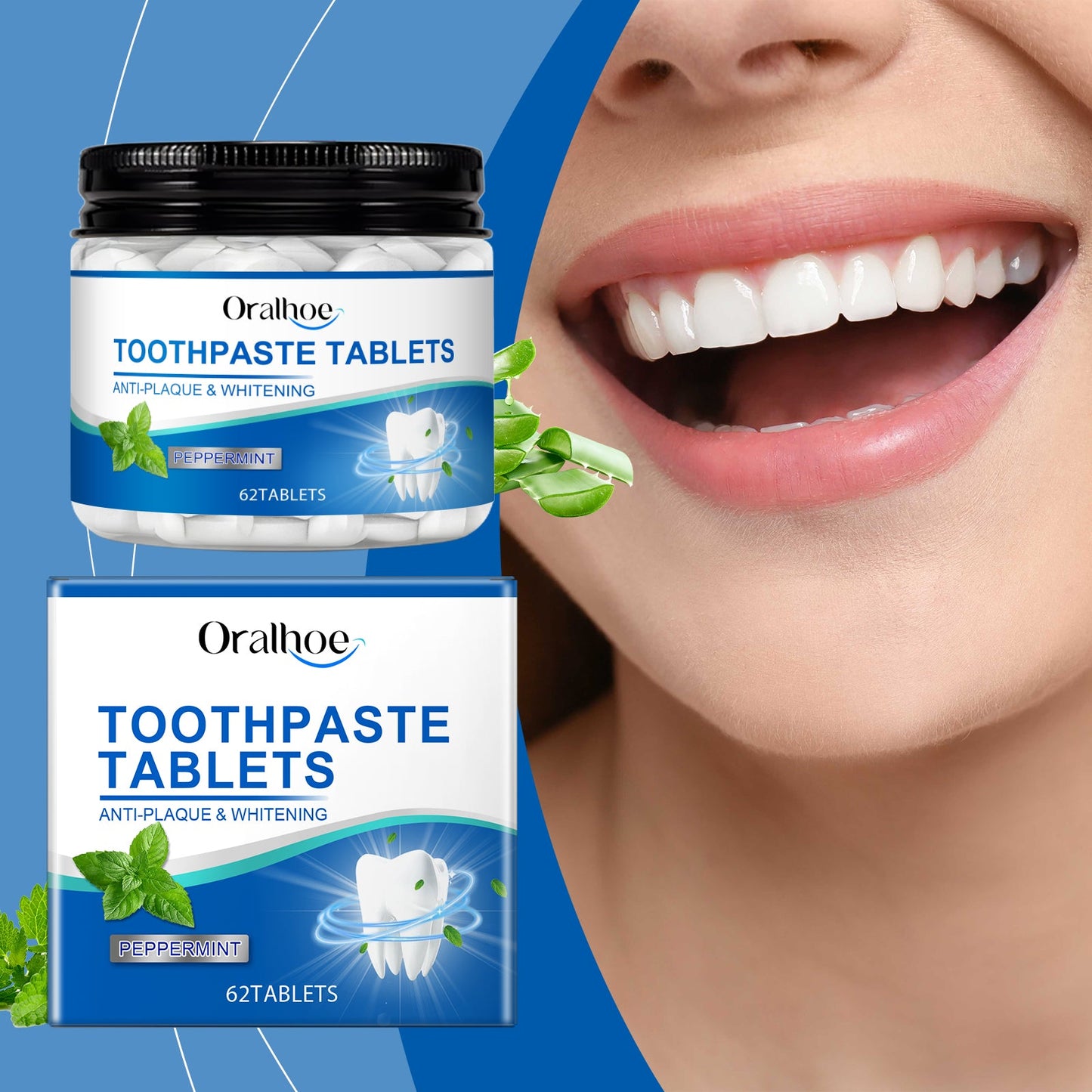 Oralhoe Mint toothpaste tablets Cleans yellow stains on teeth, freshens breath, convenient oral care, brightening mint toothpaste tablets