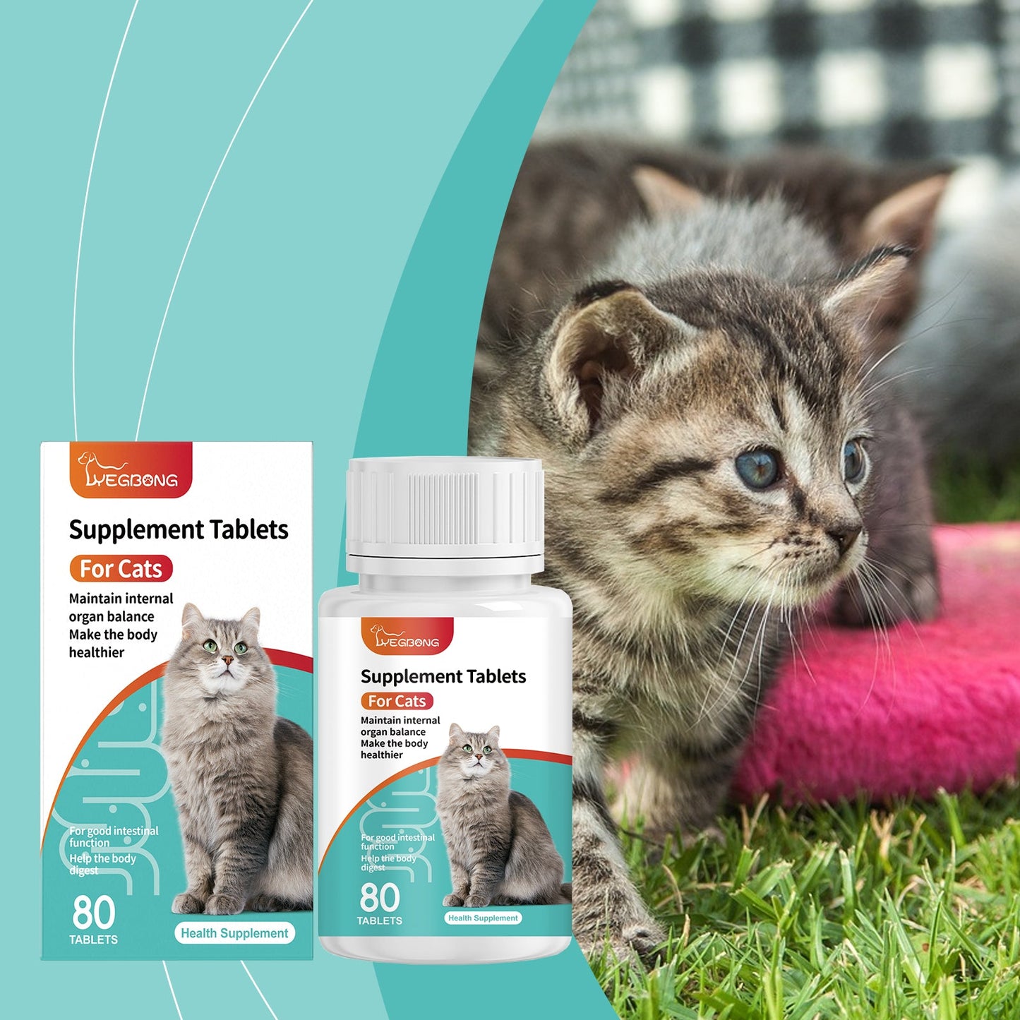 Yegbong Cat Probiotic Tablets Improve intestinal health, balance digestion and absorption, pet nutritional supplements
