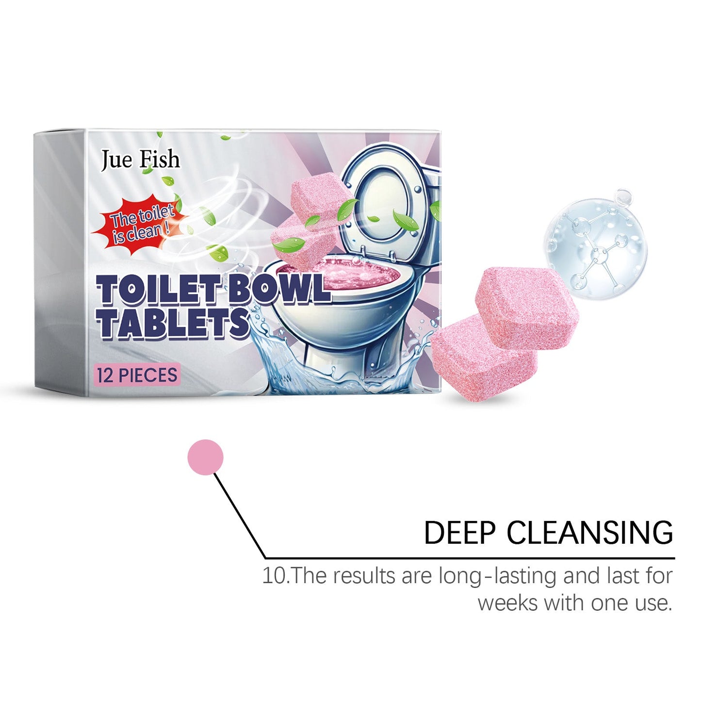 Jue-Fish Toilet cleaning effervescent tablets Quickly Dissolving Toilet Deodorizing, Descaling, and Stain-Removing Cleaning Tablets