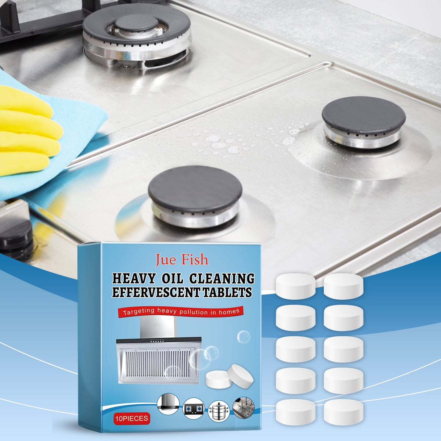 Jue-Fish Kitchen grease cleaning tablets Household cleaning product for removing grease and grime from kitchen stoves