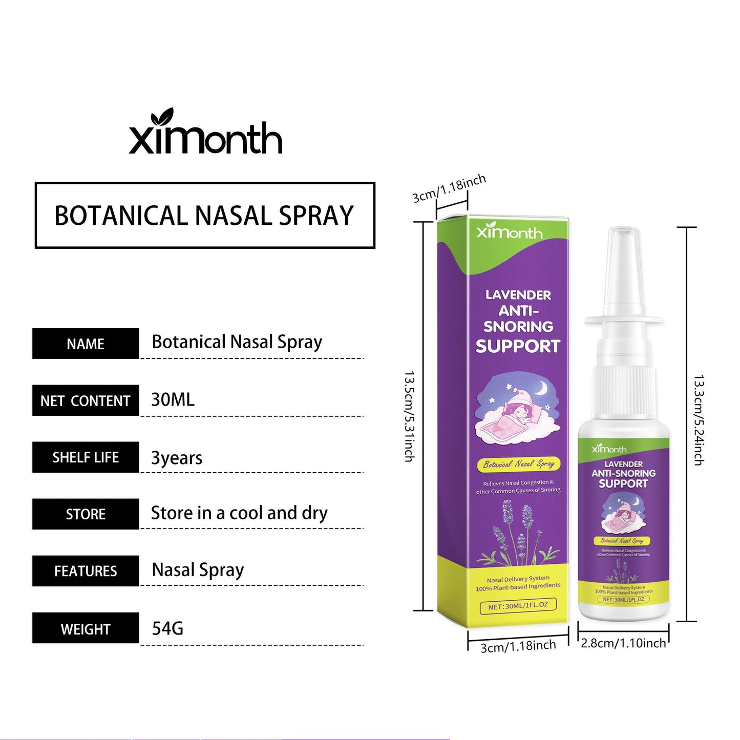 XIMONTH Snoring spray Home-use nasal spray for relieving nasal congestion, stopping snoring, and aiding sleep, with nasal cavity cleaning and care