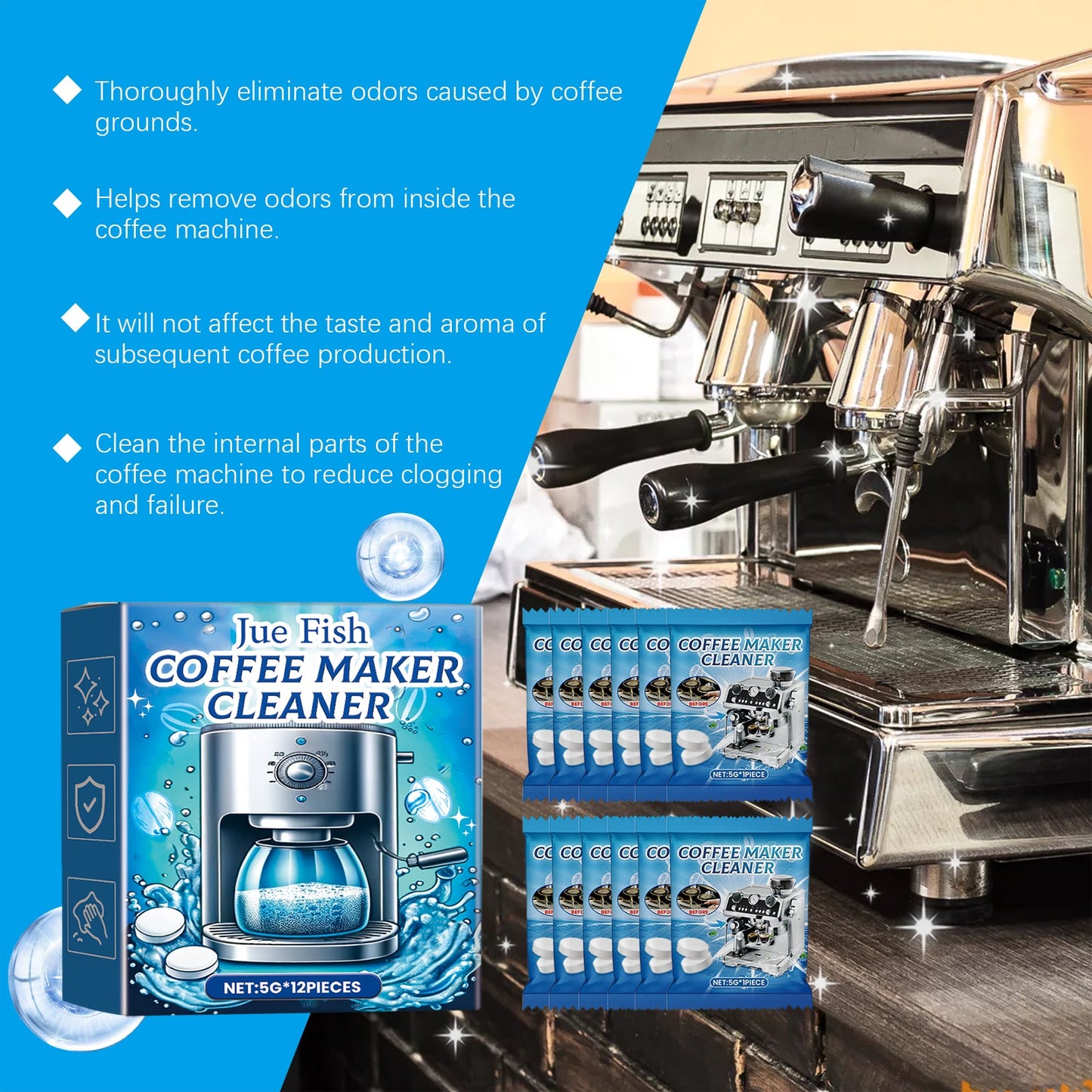 Jue-Fish Coffee machine cleaning tablets Cleaning and descaling the coffee machine filter to maintain and clean it from dirt