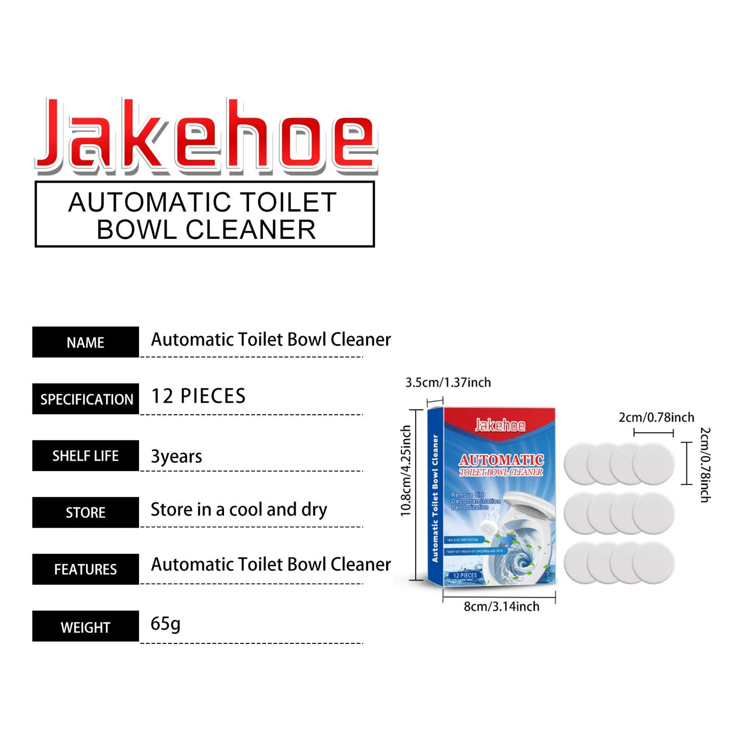Jakehoe Toilet cleaning effervescent tablets Toilet cleaner removes odors, removes scale and yellowing, and provides long-lasting fresh air