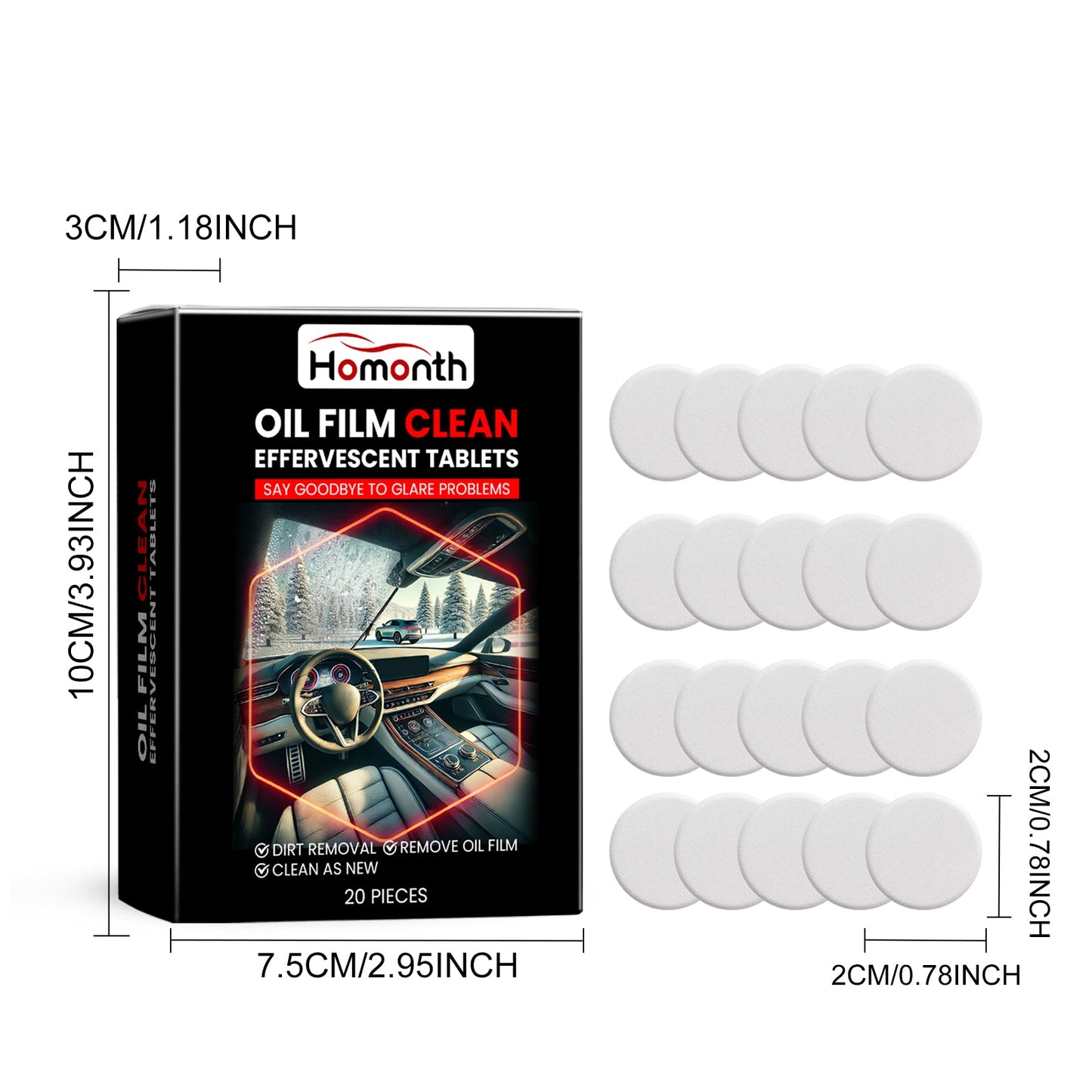 Homonth Car windshield oil film effervescent tablets Windshield oil film stain cleaning effervescent tablets