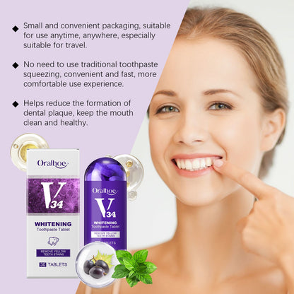 Oralhoe Whitening Toothpaste Tablets Teeth Cleaning Yellow Teeth Tartar Oral Odor Care Portable Cleaning Tablets