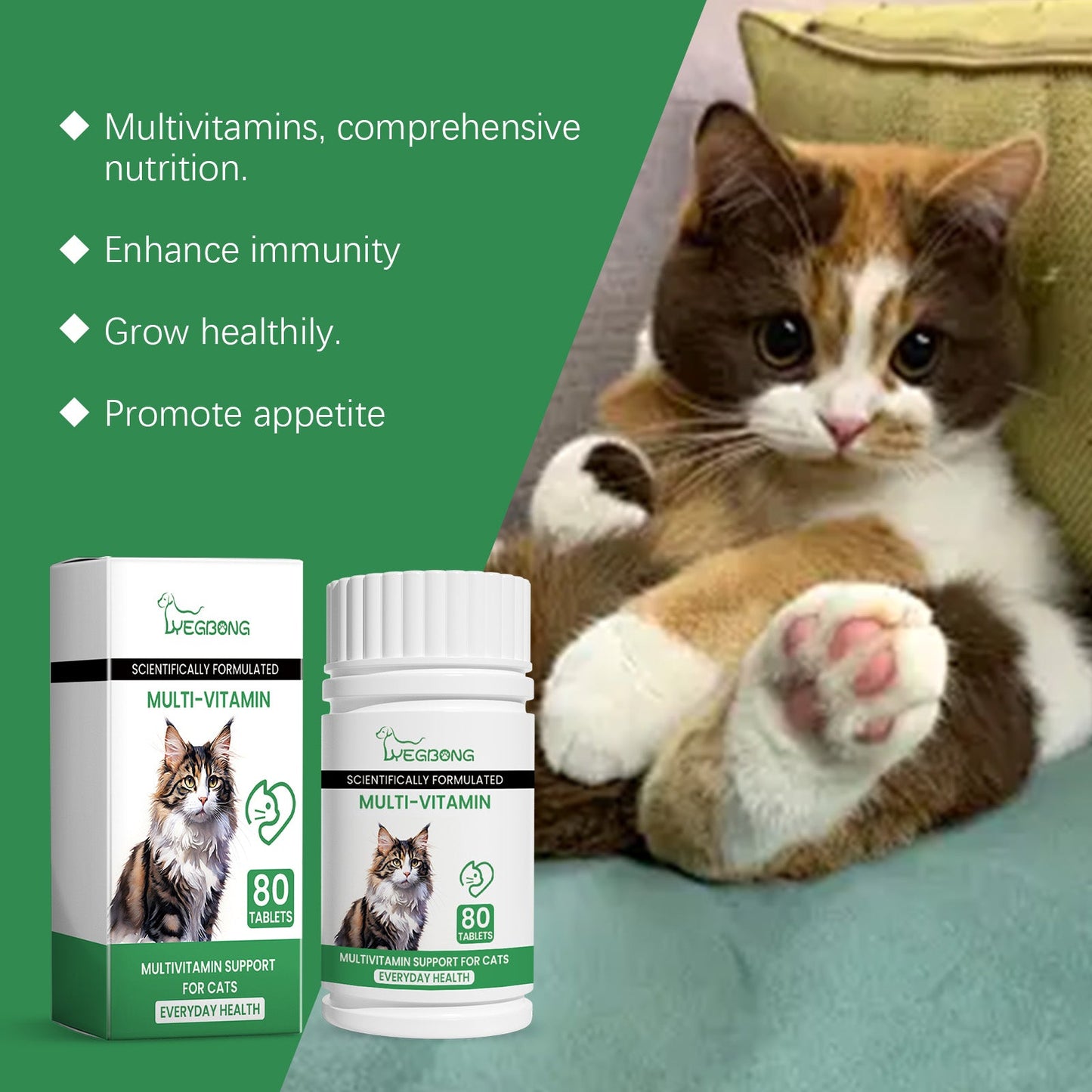 Yegbong Pet Cat Multivitamin Tablets Vitamin and trace element nutritional supplements for cats