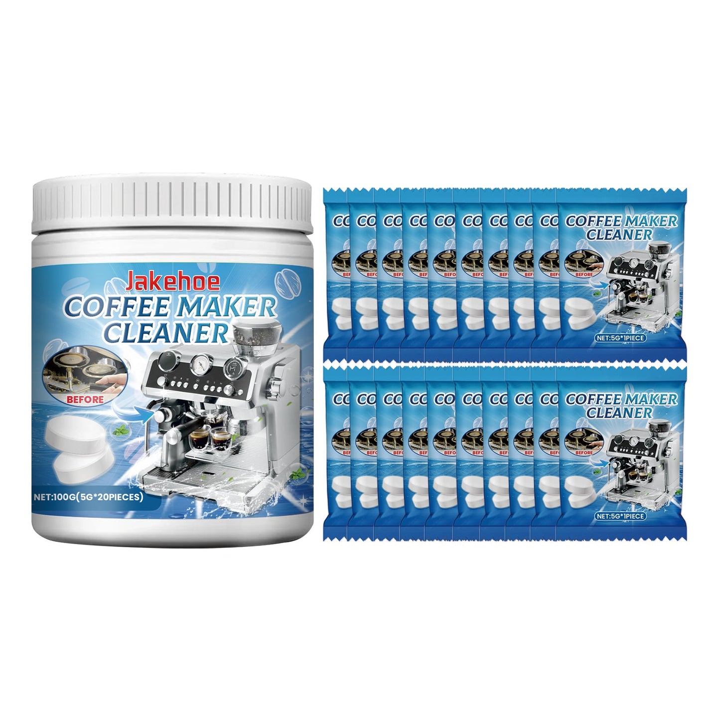 Jakehoe Special cleaning tablets for coffee machines Cleaning tablets for descaling and removing coffee stains from filter screens and brewing head pipelines