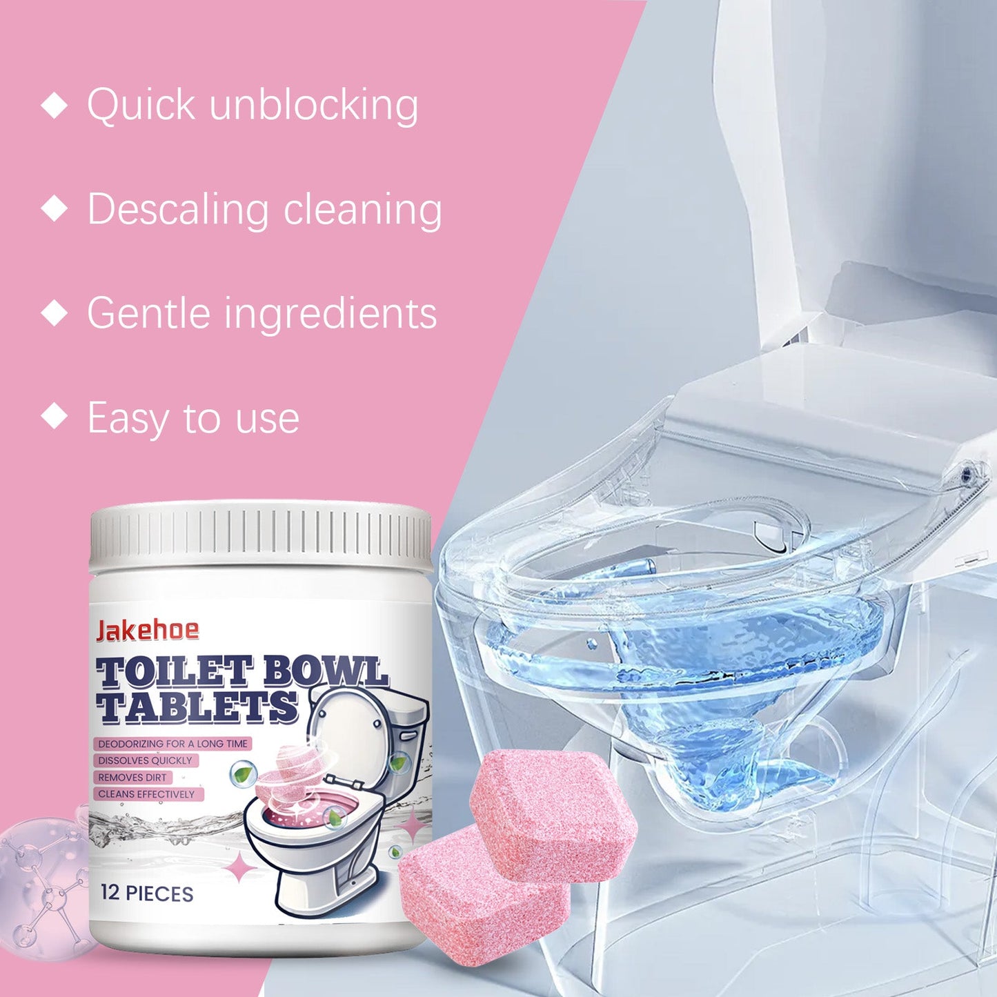 Jakehoe Toilet cleaning effervescent tablets Household toilet cleaning tablets for removing dirt and stains from toilets