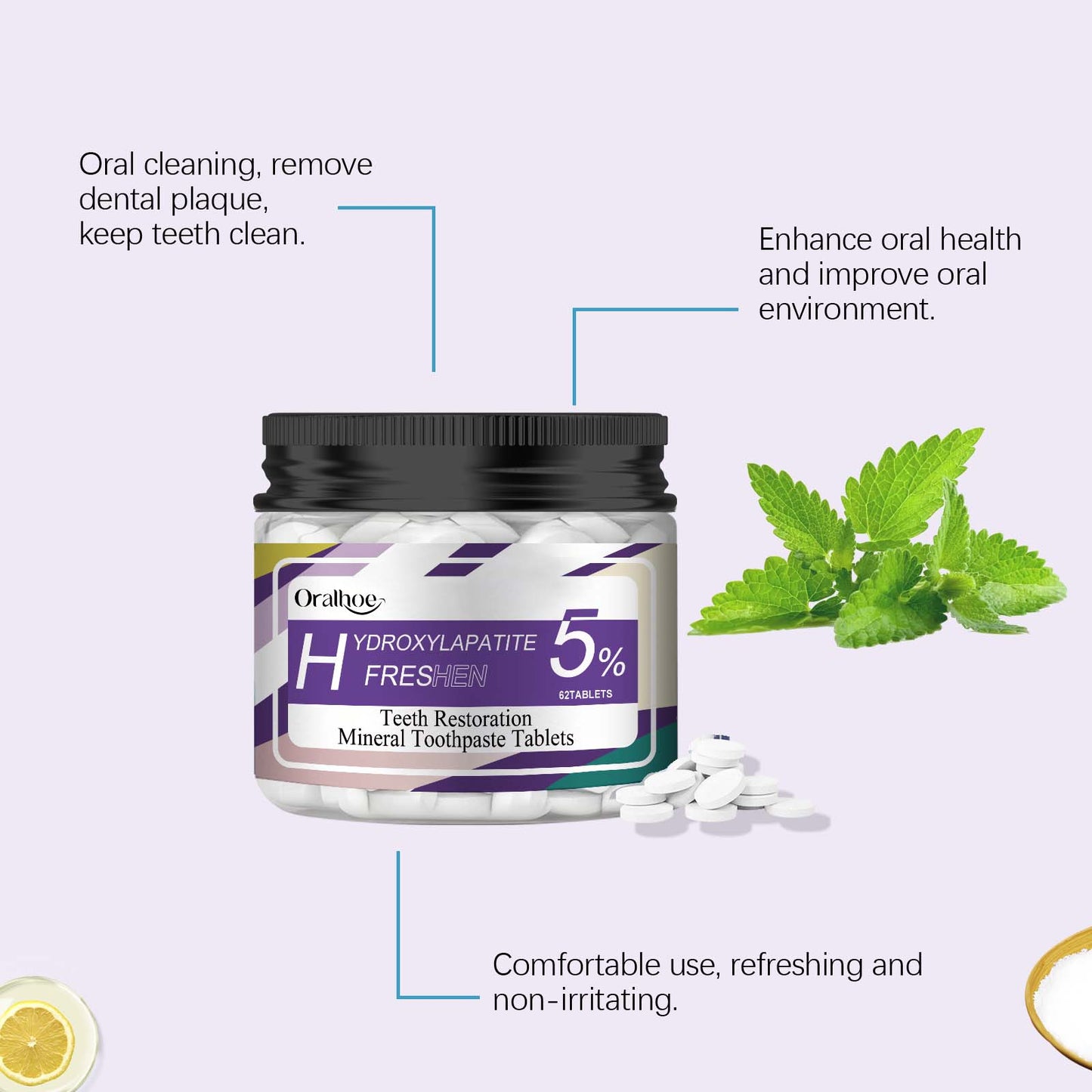 Oralhoe Oral Mint Toothpaste Tablets Portable mouthwash tablets, cleaning and dental care tablets, stain remover, breath freshener, toothpaste