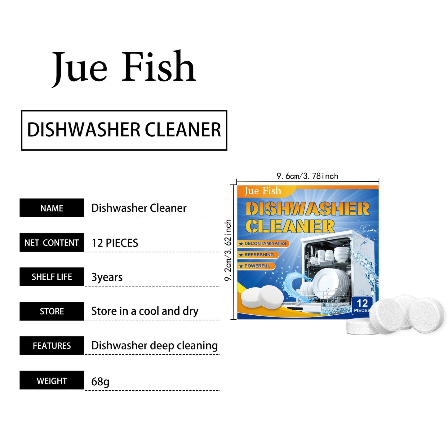 Jue Fish Dishwasher degreasing cleaning tablets Removes grease and reduces scale, keeps dishes clean, for household cleaning
