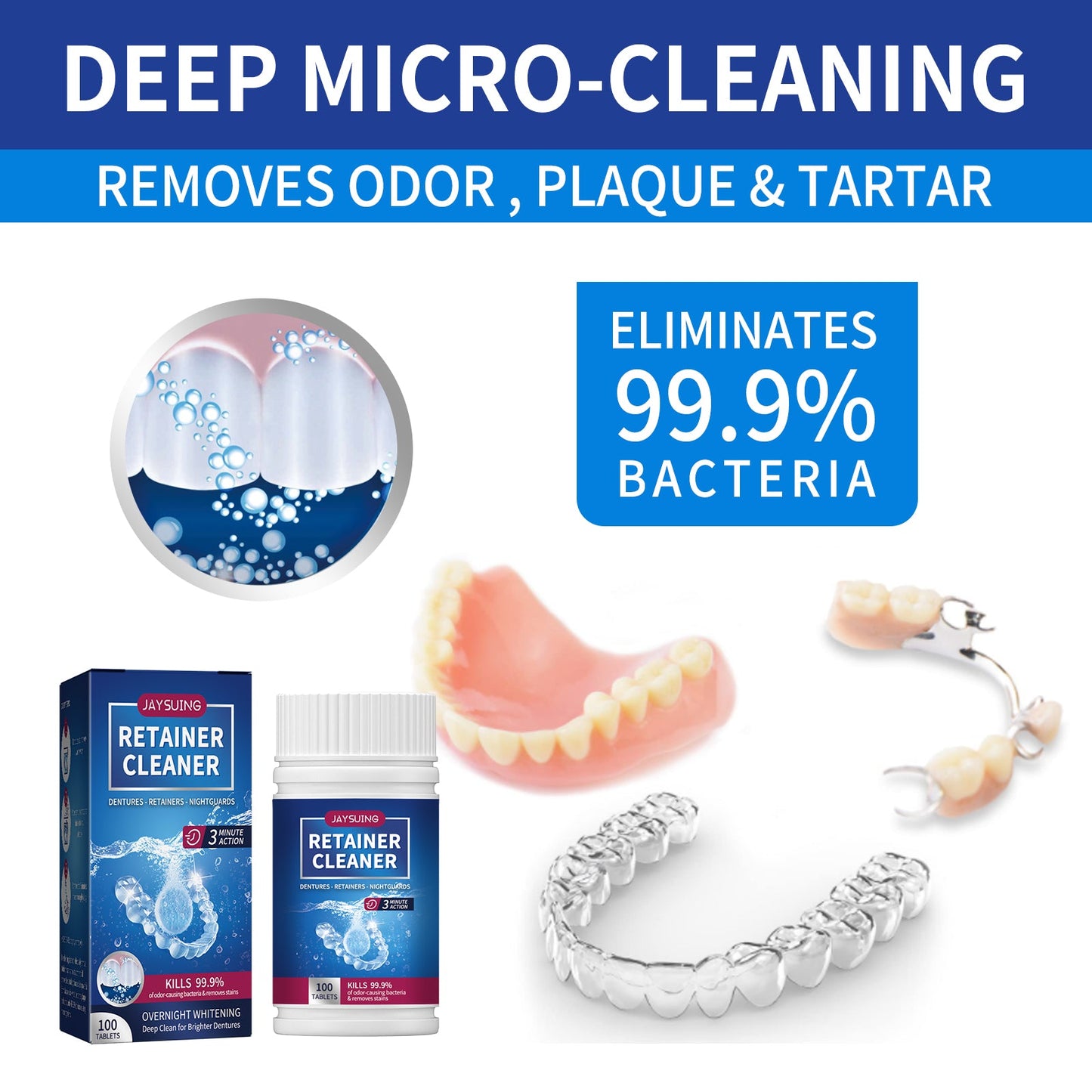 Jaysuing Denture cleaning tablets Whitening Dentures Fresh Breath Oral Care Cleaning Tablets