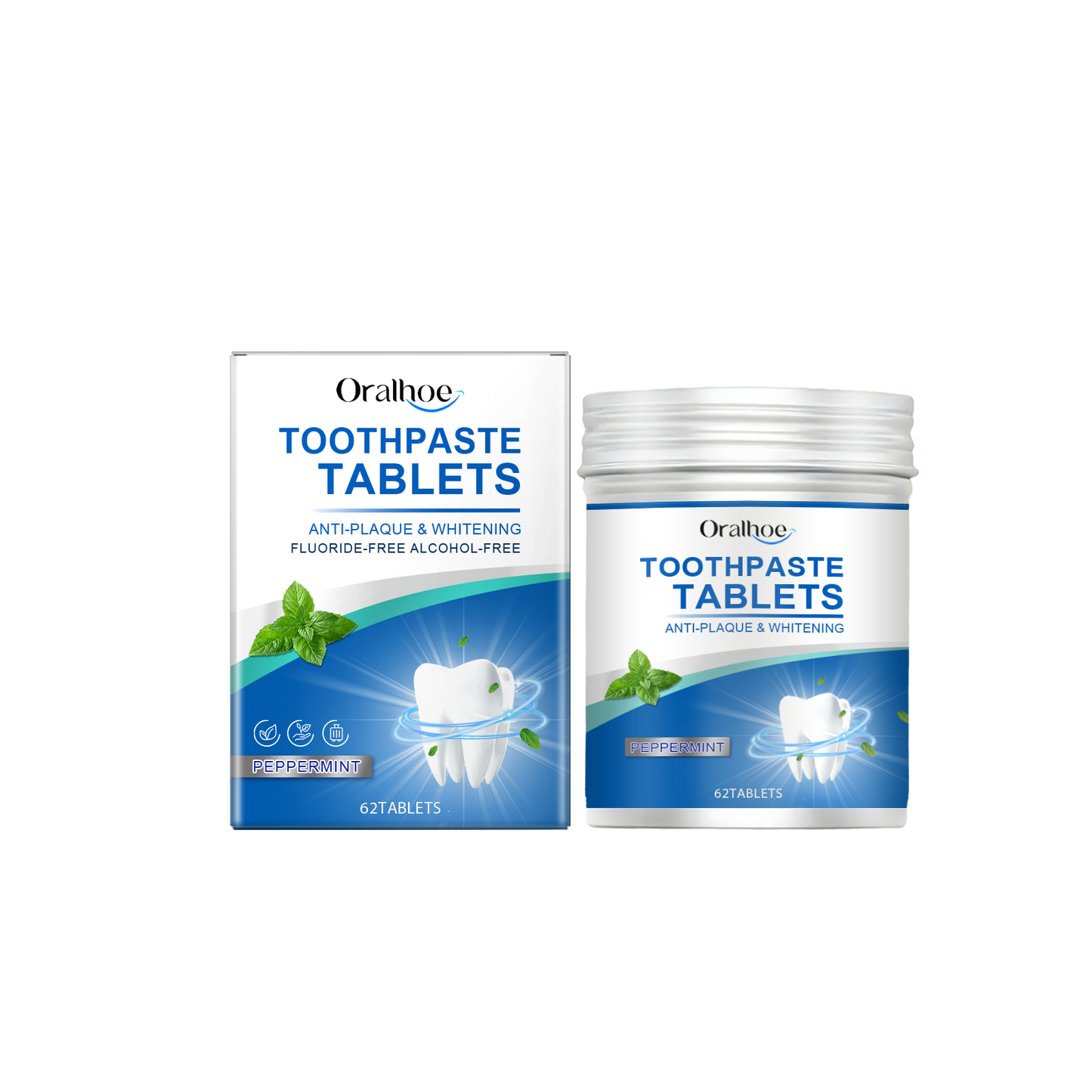 Oralhoe Mint cleaning toothpaste tablets Gently cleans teeth, removes stains and yellowing, freshens the mouth, and provides dental care