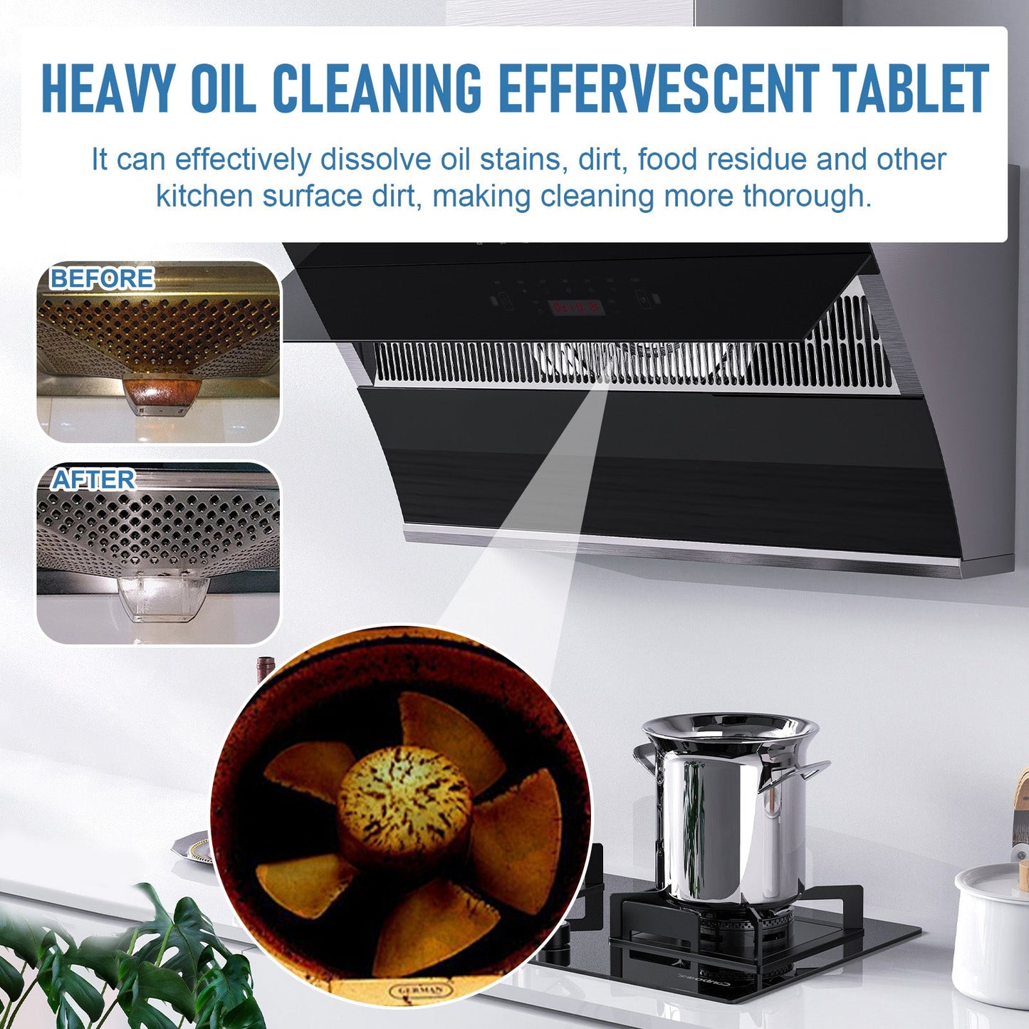 Jakehoe Kitchen cleaning effervescent tablets（Boxed） Multi-purpose cleaning tablets for kitchen grease and range hood cleaning