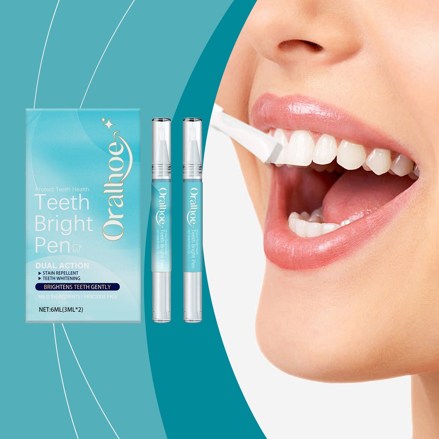 Oralhoe Dental care pen Cares for oral hygiene, cleans teeth, removes yellow stains and plaque, freshens breath, teeth whitening pen