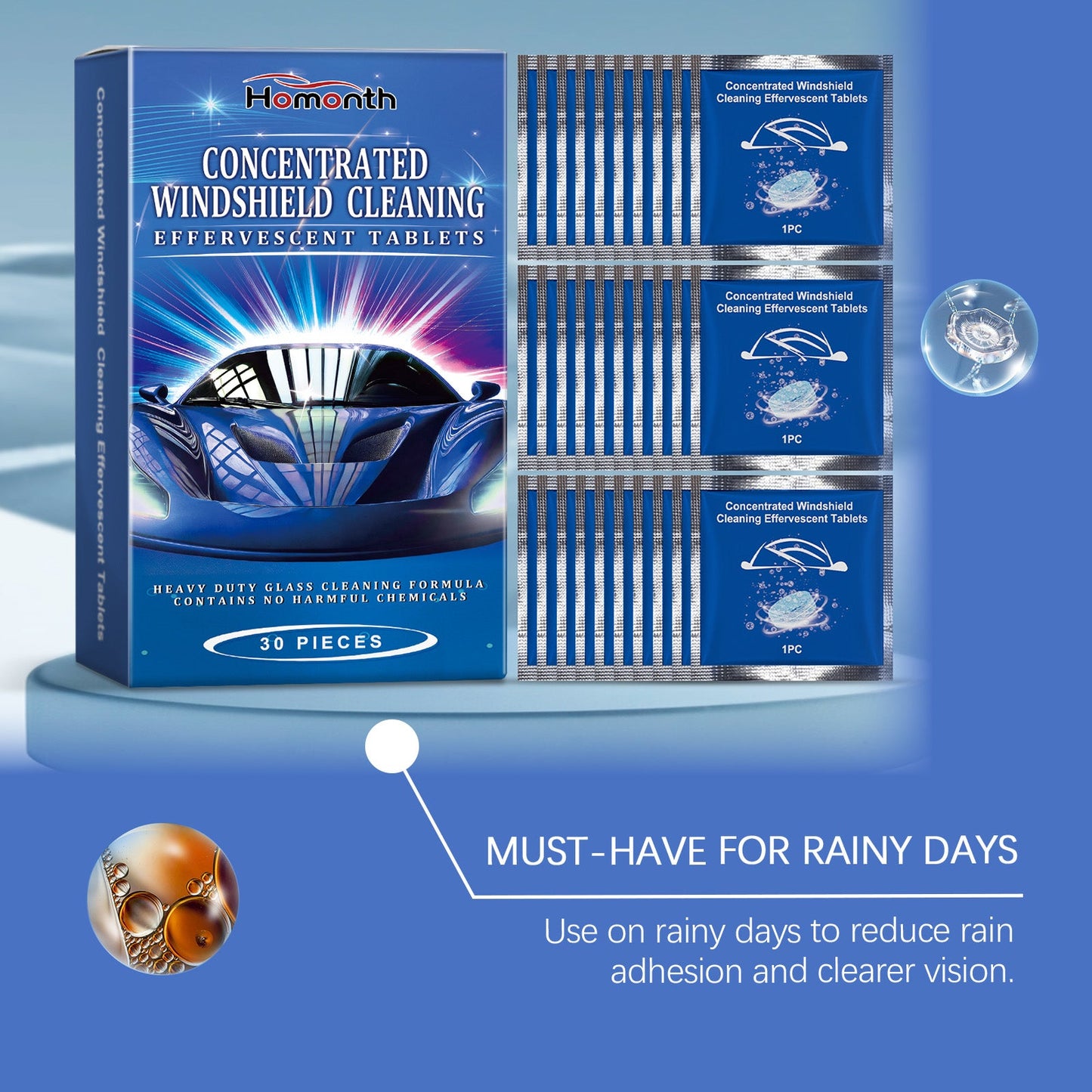 Homonth Car windshield cleaning tablets Car window anti-rain, waterproof, anti-fog glass cleaning effervescent tablets