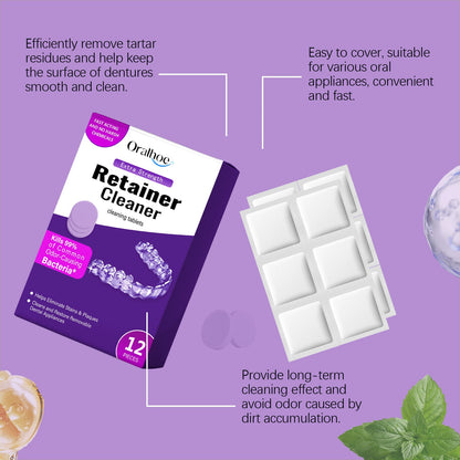 Oralhoe Purple Denture Retainer Cleaning Tablets Cleans stains, dental plaque buildup, and braces odor with cleaning tablets