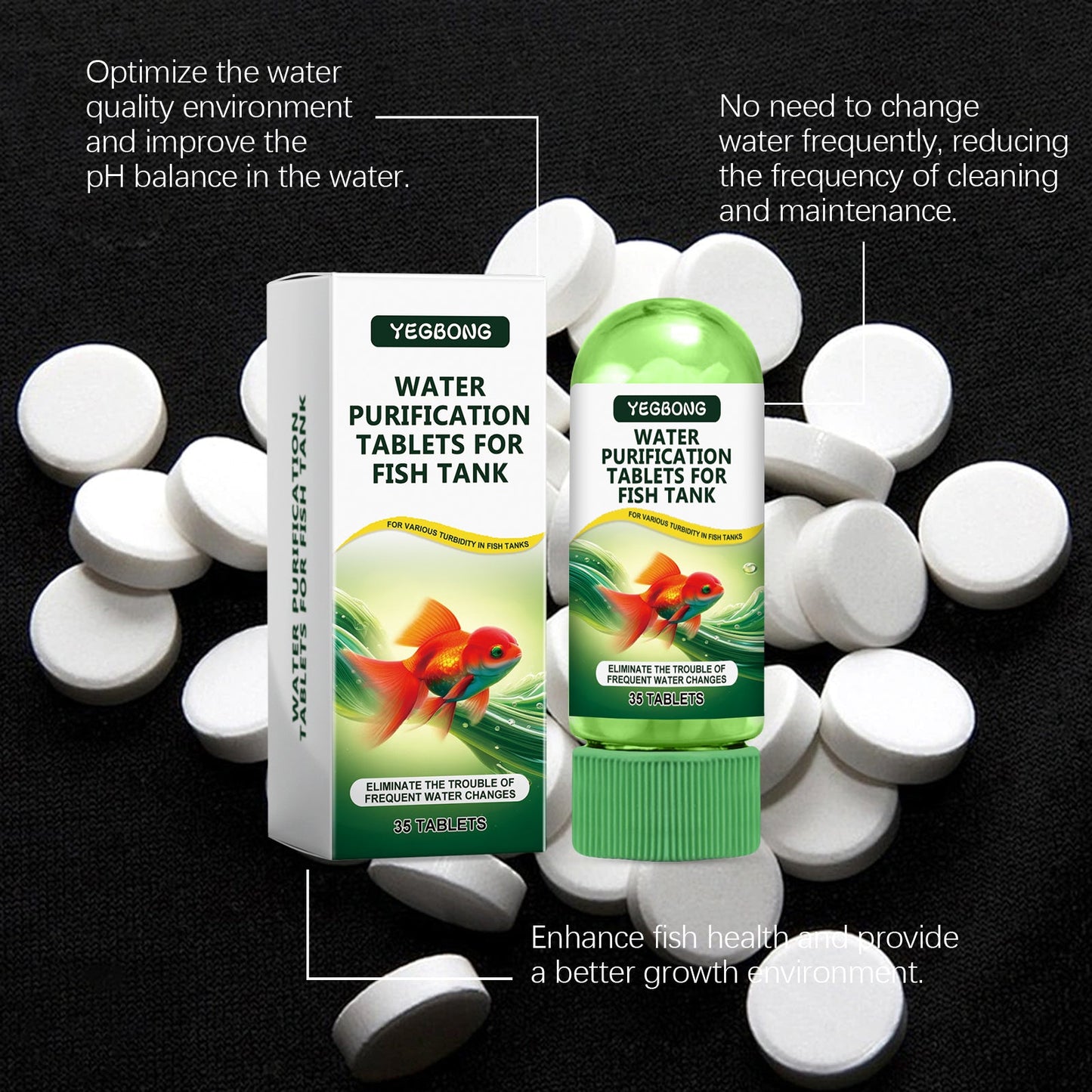 Yegbong Fish tank water purification tablets Specialized water quality cleaner for deodorization, algae removal, and sludge elimination to clear fish ponds
