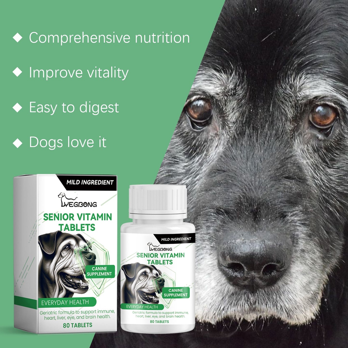 Yegbong Nutritional Vitamin Tablets for Middle-Aged and Elderly Dogs Provides comprehensive nutritional support to promote health and wellness food