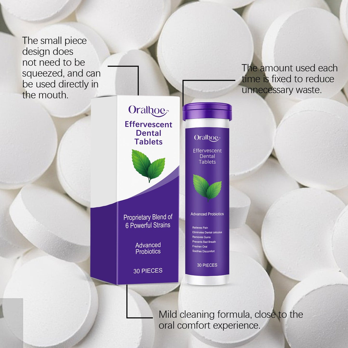 Oralhoe Fresh Breath Toothpaste Tablets Gentle gum protection dental tablets freshen breath, clean the mouth, and polish teeth
