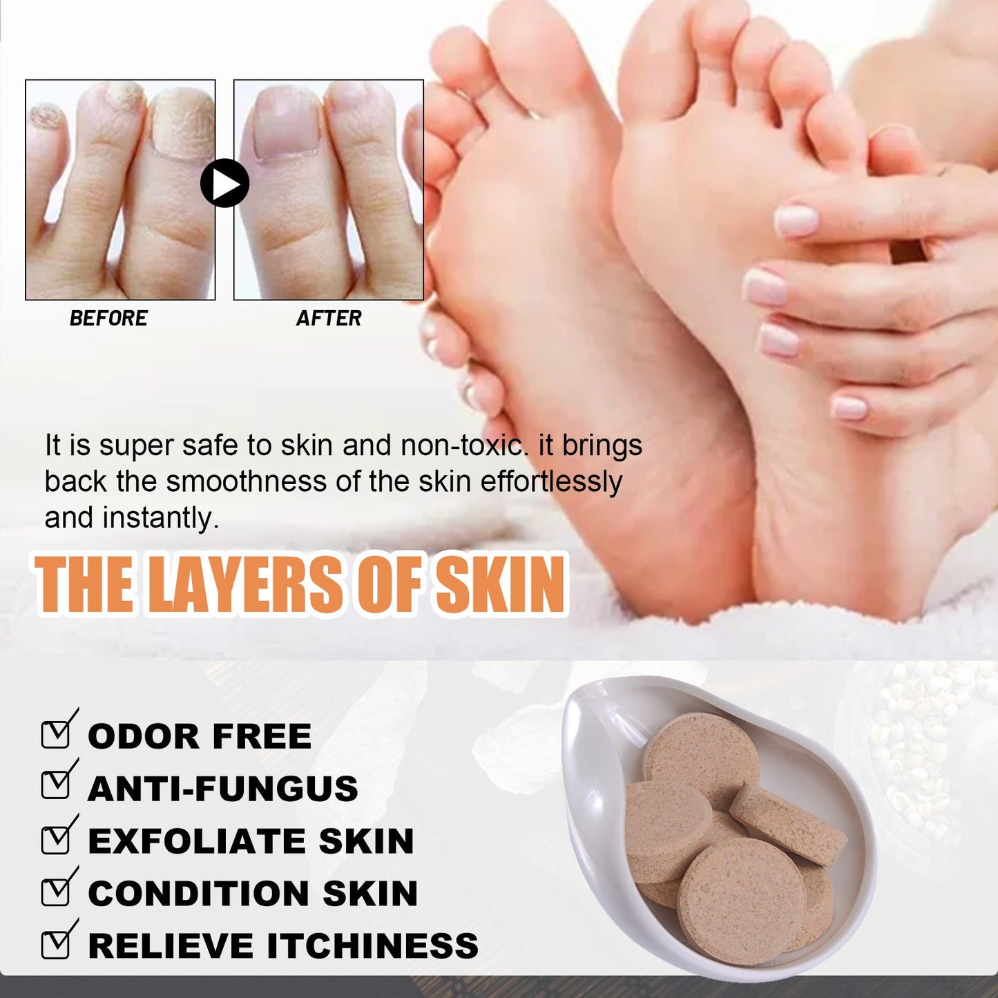 EELHOE Foot soak tablets Peeled ginger foot soak tablets for foot care, to dispel cold and dampness, and repair onychomycosis