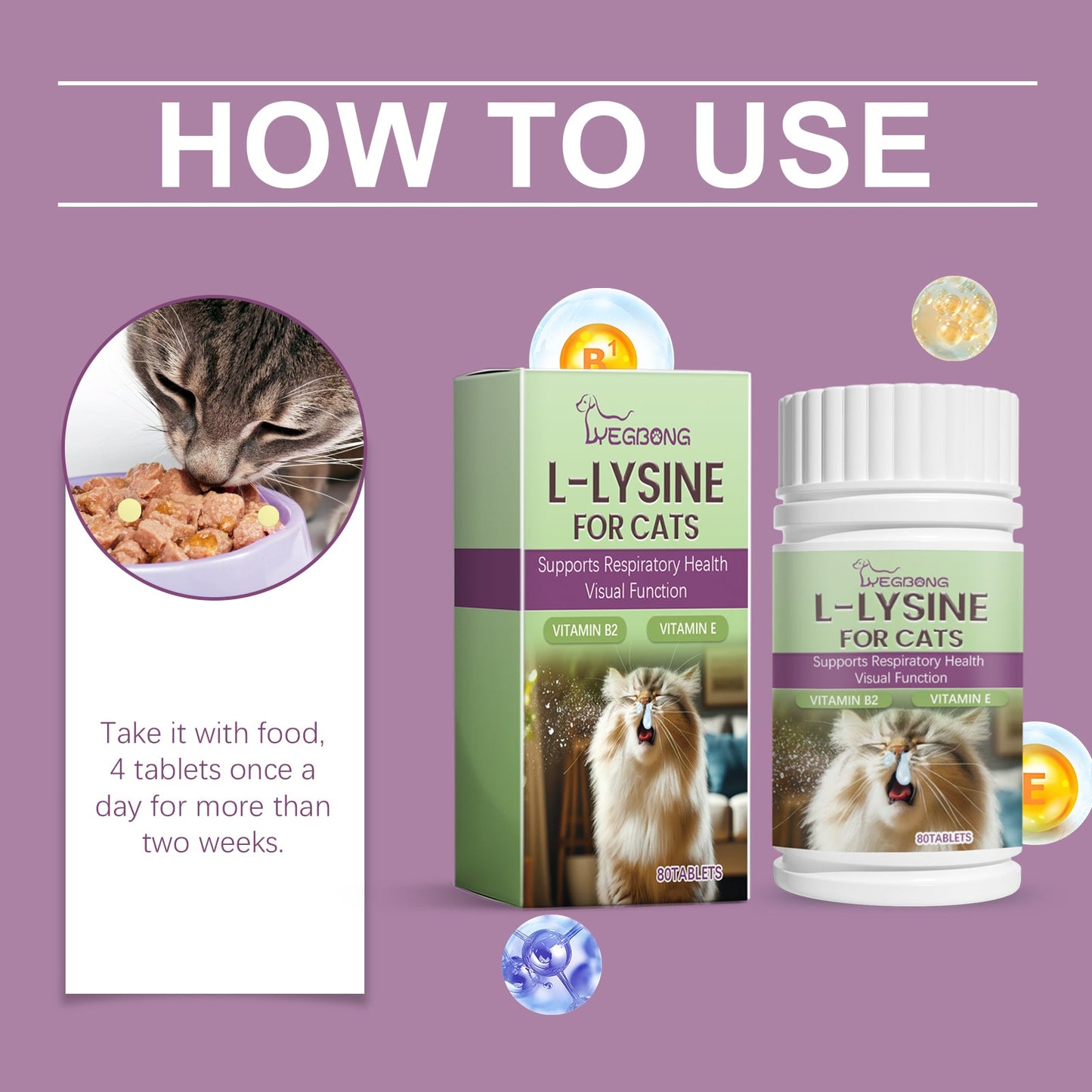 Yegbong Cat ammonia L-Lysine tablets Pet cat body care to maintain the cat's good health
