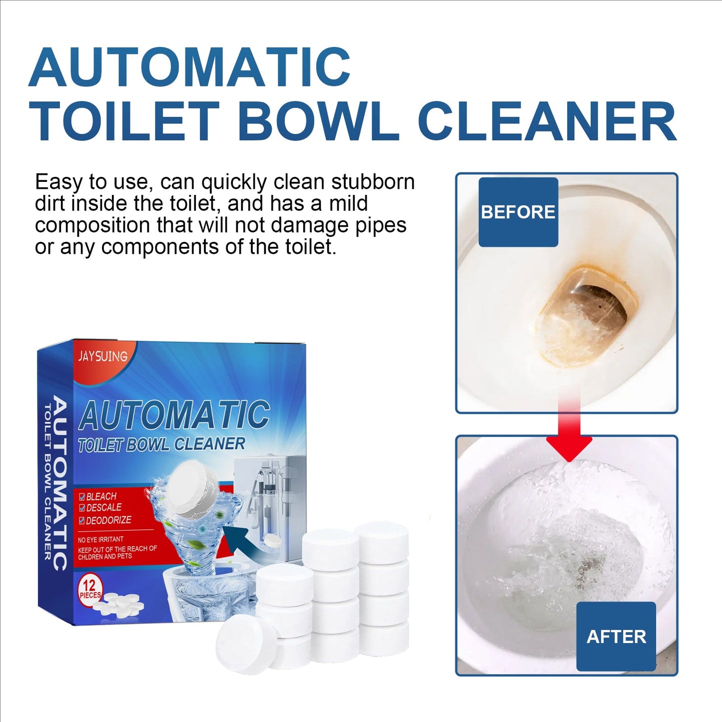 Jaysuing Cleaning tablets Household Toilet Deodorizing, Stain Removal, Descaling, and Cleaning Effervescent Tablets