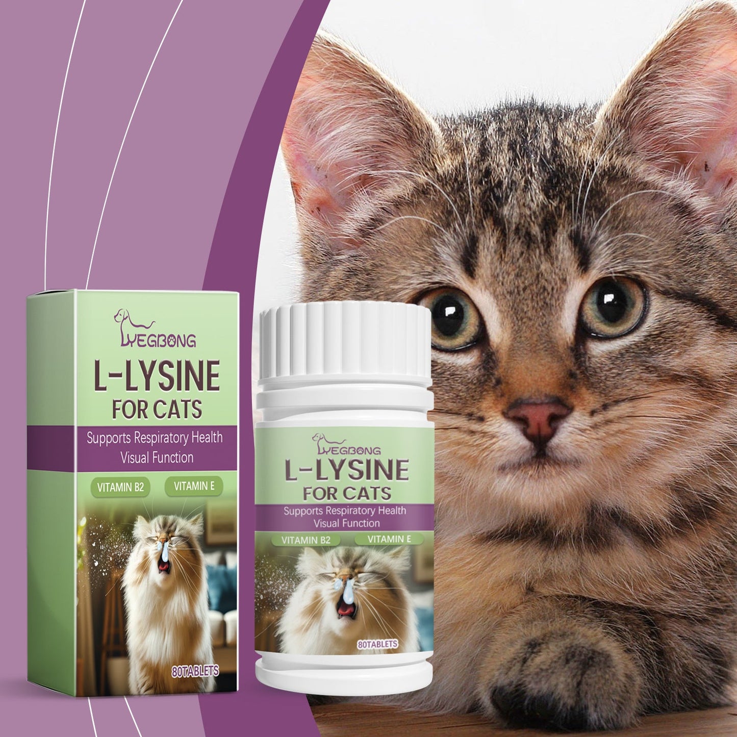 Yegbong Cat ammonia L-Lysine tablets Pet cat body care to maintain the cat's good health