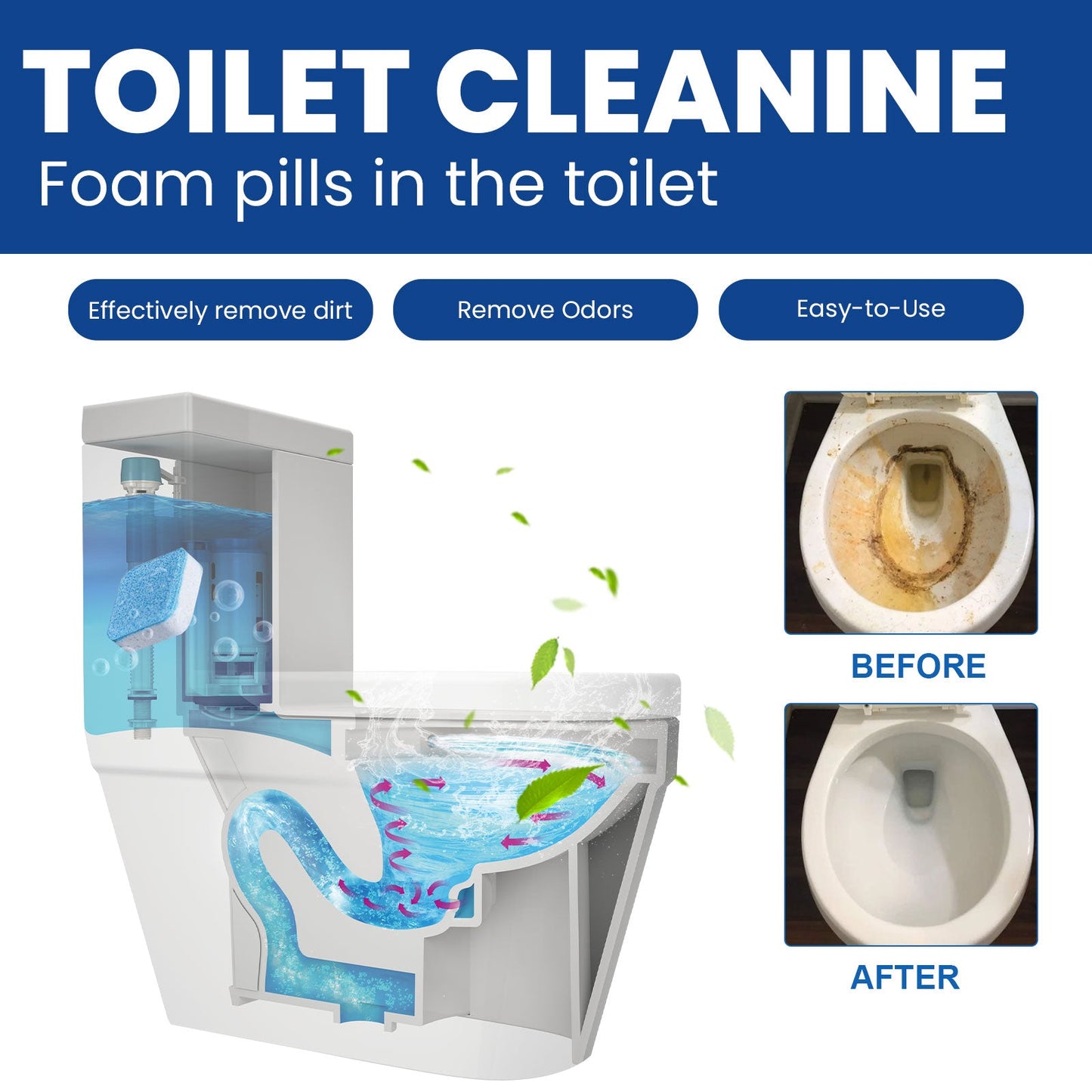 Jue-Fish Toilet Effervescent Tablets Toilet decontamination, urine stain removal, deodorizing and fragrance-retaining toilet cleaning effervescent tablets