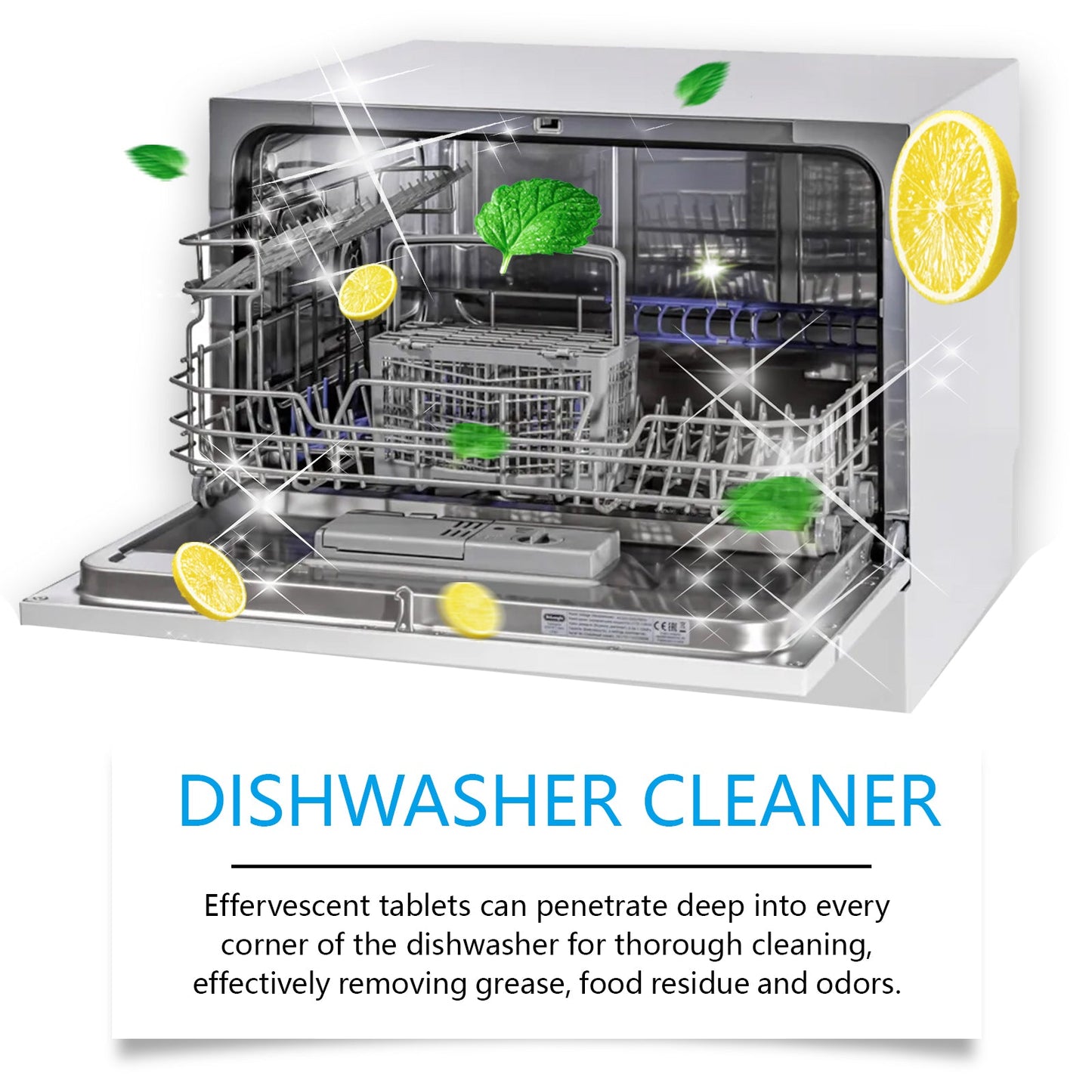 Jue-Fish Dishwasher cleaning tablets Kitchenware stain remover for heavy grease stains, tableware cleaner, dishwashing detergent