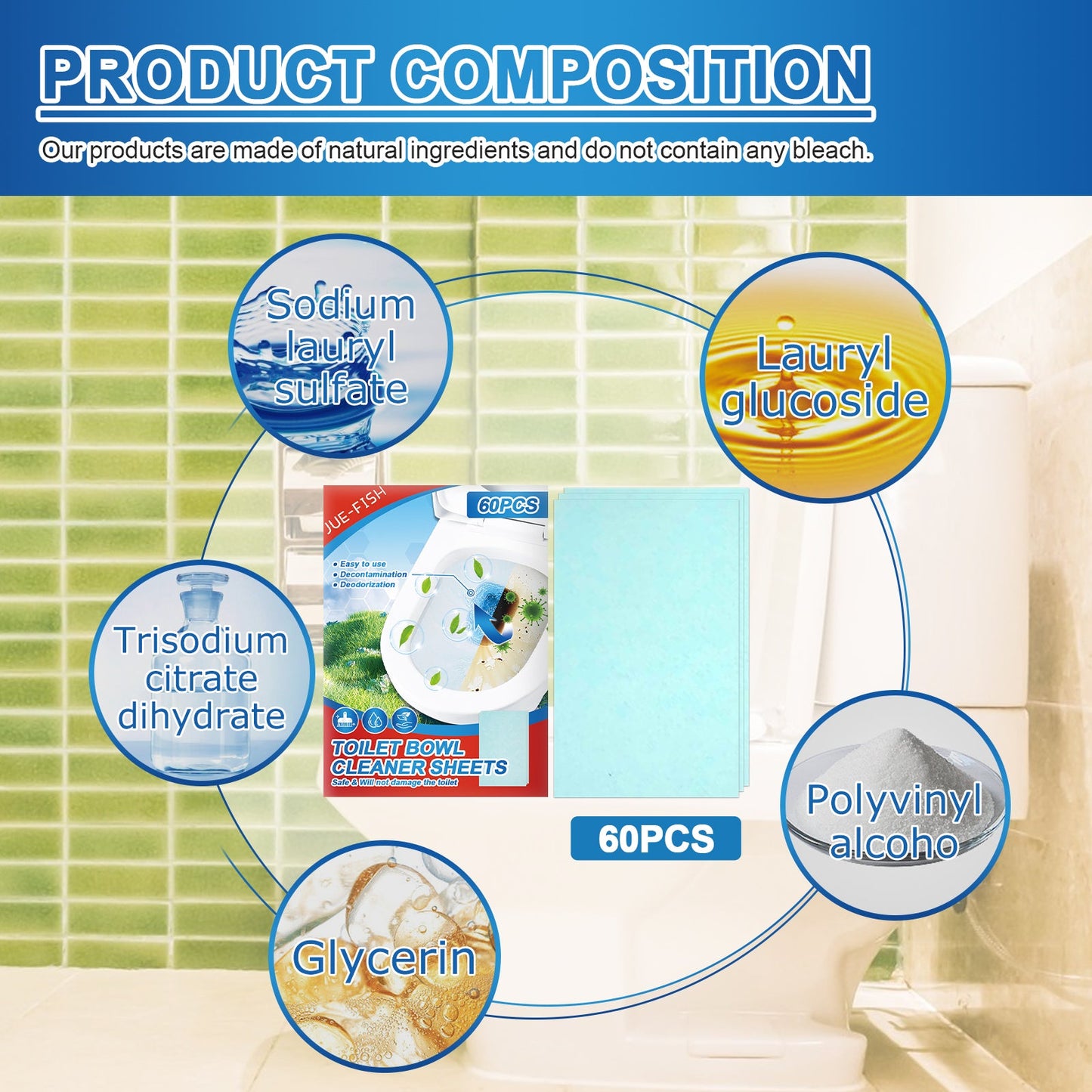 Jue-Fish Toilet cleaning tablets Toilet deodorizing and descaling tablets for removing urine stains and cleaning toilet drains