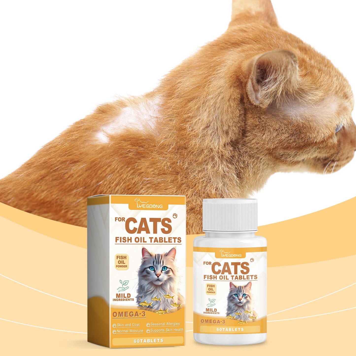 Yegbong Multivitamin Fish Oil Tablets for Cats Cat Care Vitamin Moisturizing Skin Fish Oil Supplement Tablets