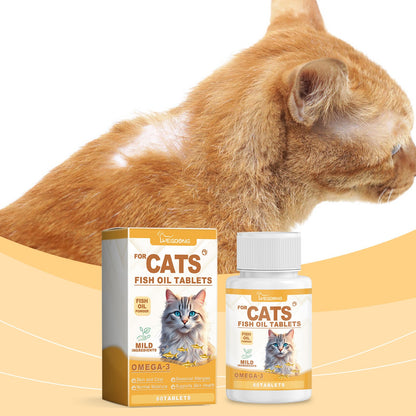 Yegbong Multivitamin Fish Oil Tablets for Cats Cat Care Vitamin Moisturizing Skin Fish Oil Supplement Tablets