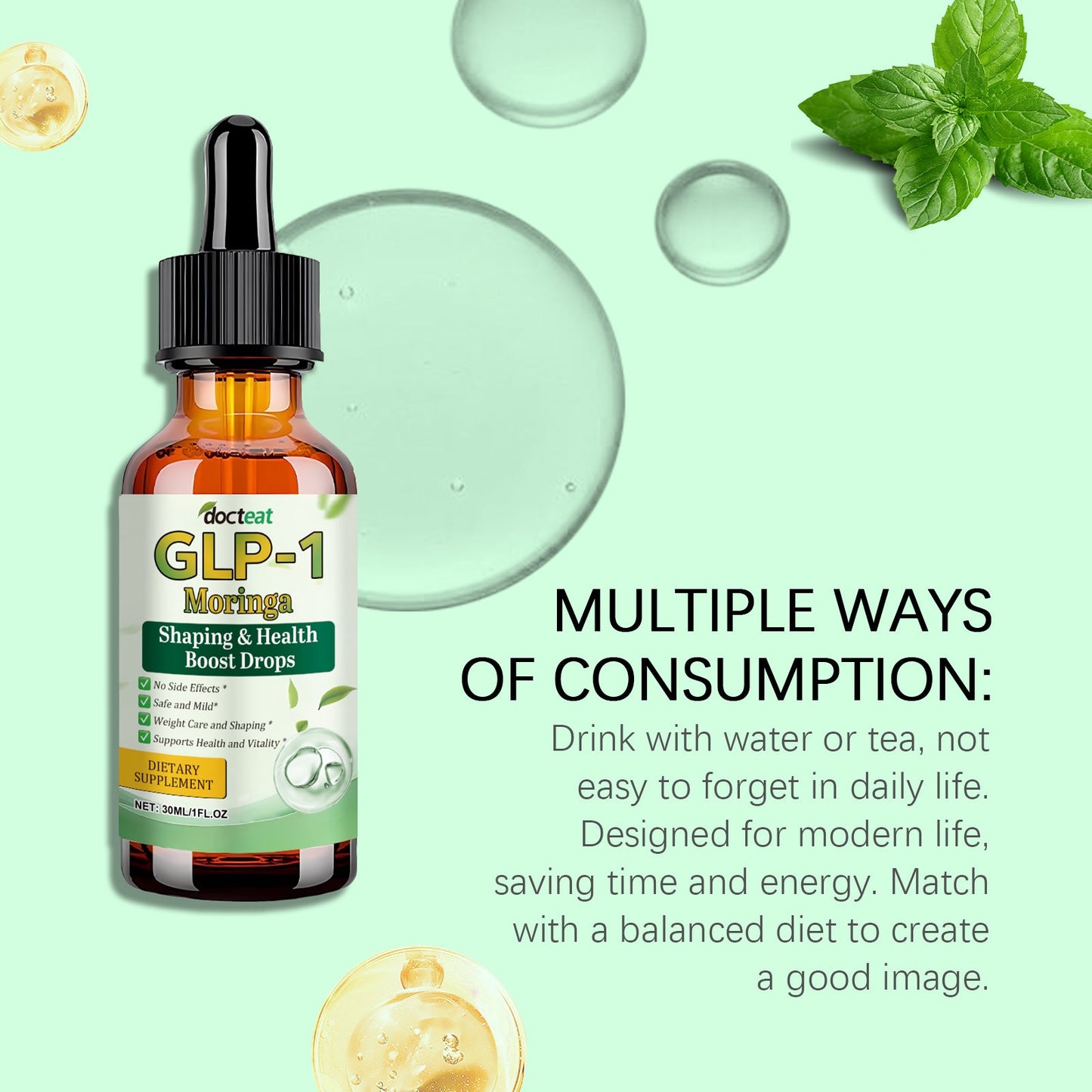 Docteat Body Care Drops Plant-based ingredients gently protect and balance the body, dietary supplement for managing your figure