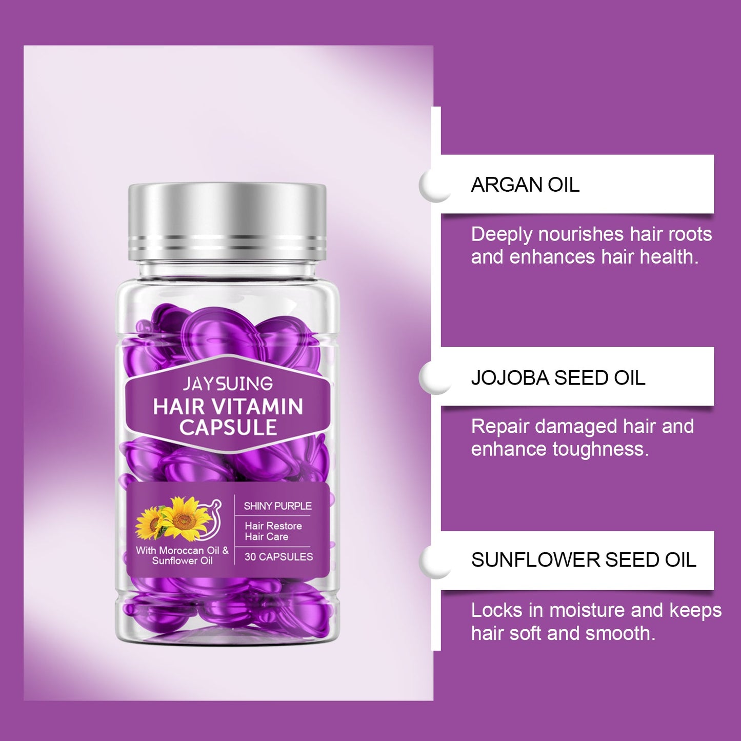 Jaysuing Hair Care Essential Oil Capsules Hair Smoothing Care to Improve Dryness and Frizz, Hair Care Essential Oil