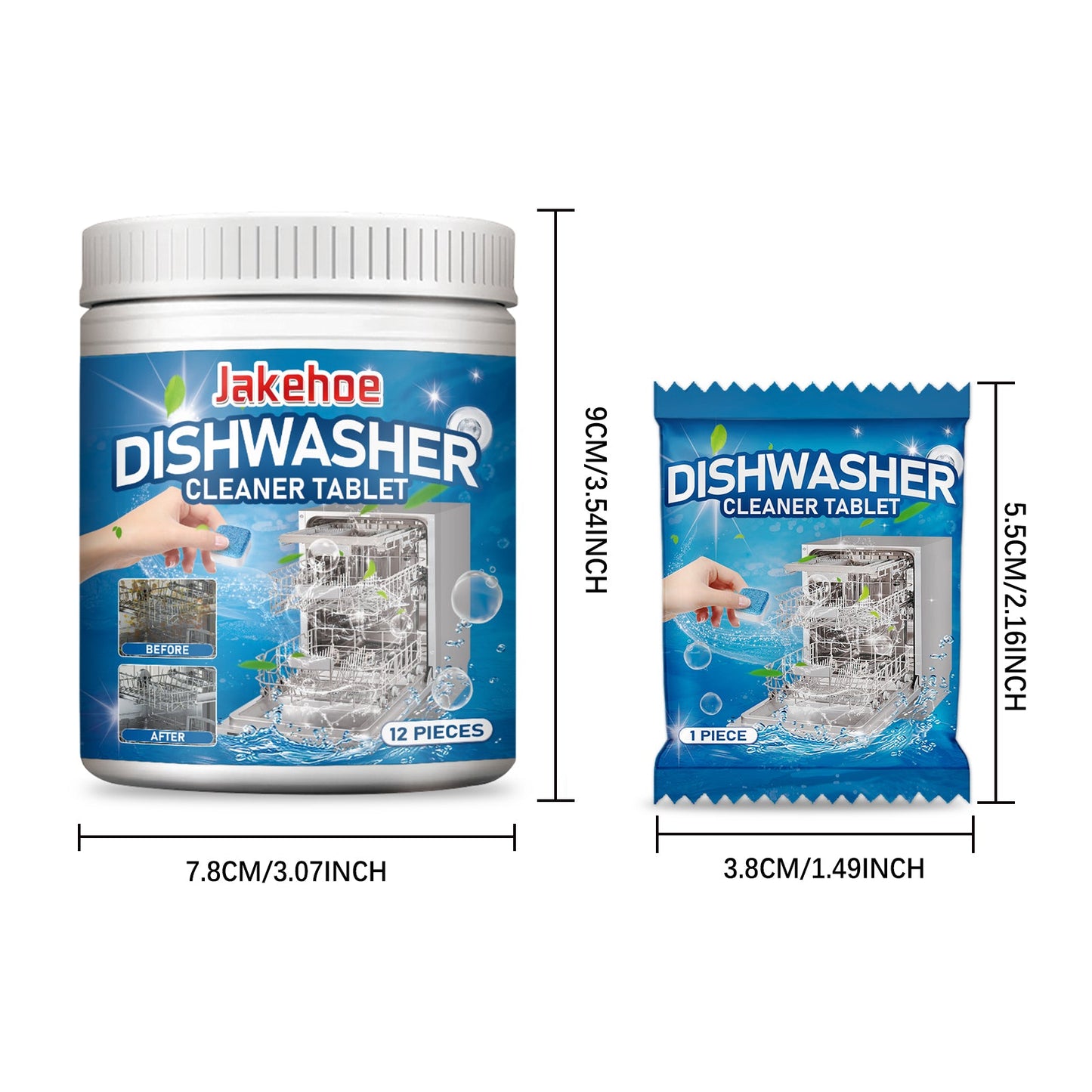 Jakehoe Dishwasher cleaning tablets（Barrel） Specialized cleaning tablets for kitchen utensils and tableware to remove grease, odors, and scale