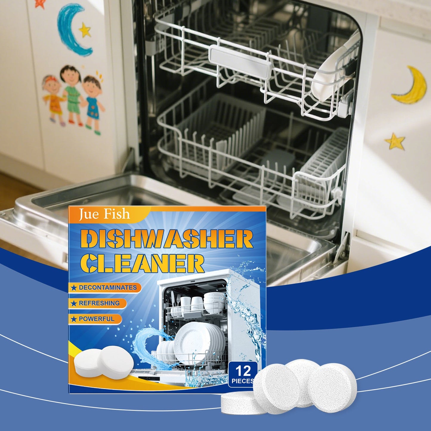 Jue Fish Dishwasher degreasing cleaning tablets Removes grease and reduces scale, keeps dishes clean, for household cleaning