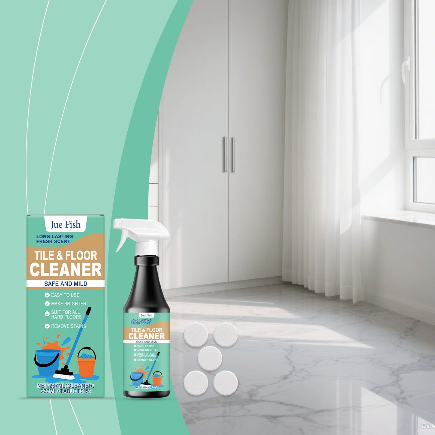 Jue Fish Floor Cleaner Stain-removing and brightening gentle formula household floor shine maintenance cleaner