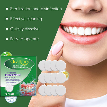 Oralhoe Denture cleaning tablets Cleaning and care, freshening, removing tooth stains, gentle care for braces and dentures, cleaning tablets