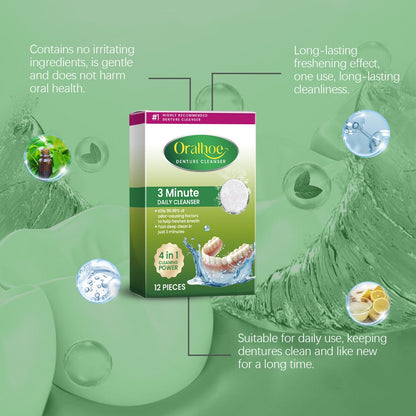 Oralhoe Denture cleaning tablets Hygiene care, cleaning of dental plaque and stains, braces, dentures, dental cleaning tablets