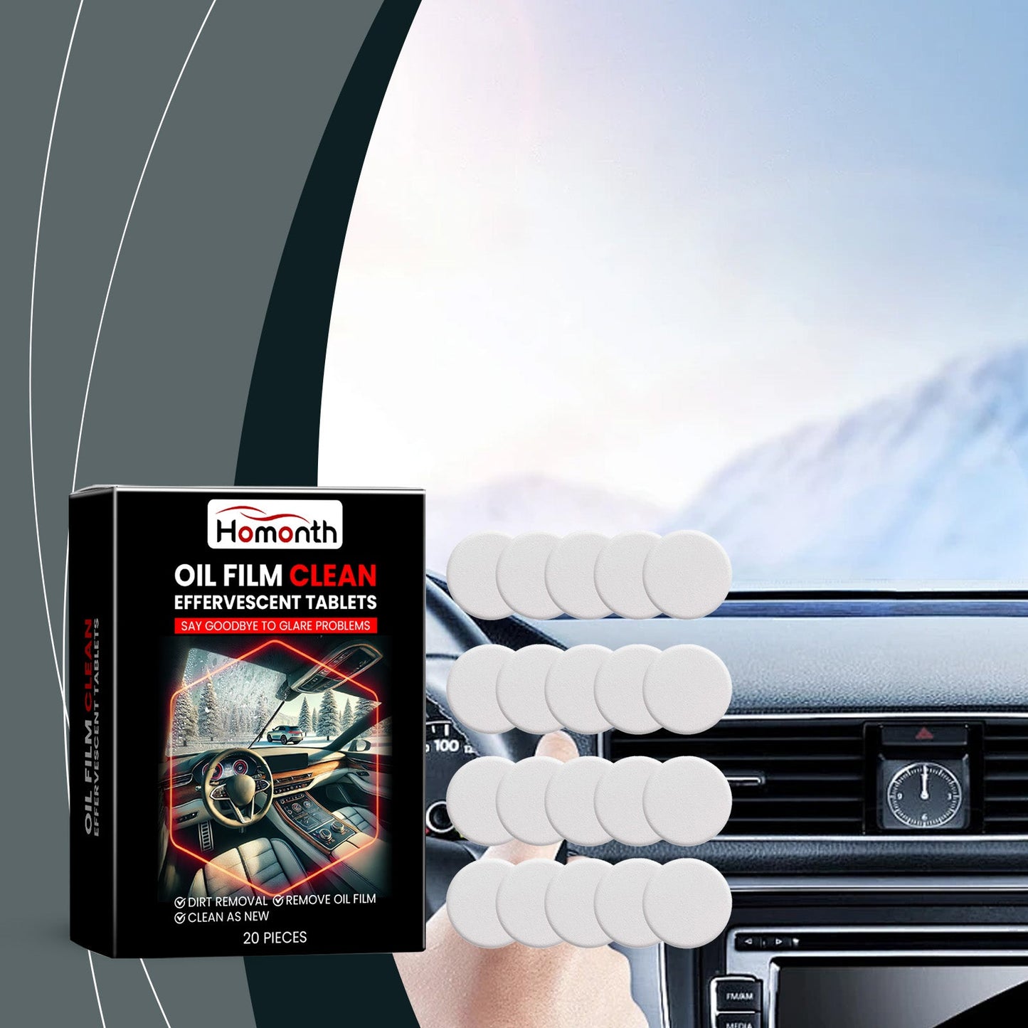 Homonth Car windshield oil film effervescent tablets Windshield oil film stain cleaning effervescent tablets