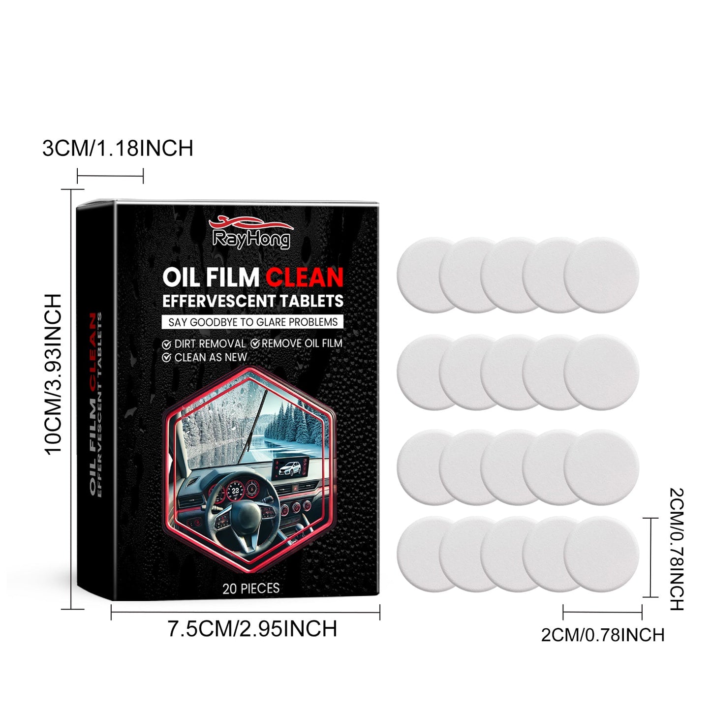 Rayhong Glass oil film cleaning tablets Front windshield oil film remover, stain remover, and brightening cleaning tablet